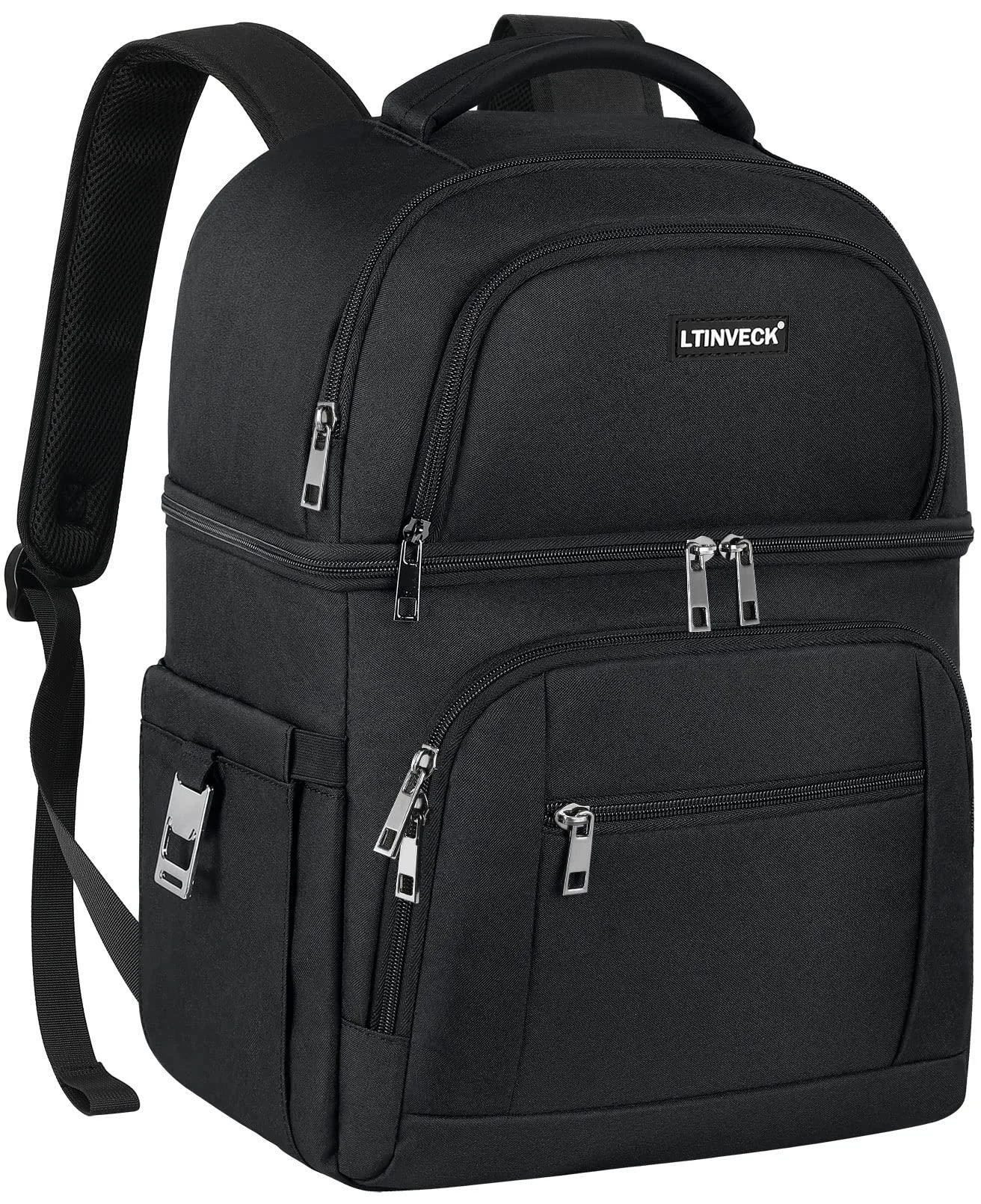Cooler Backpack,30 Cans Insulated Backpack Cooler Leakproof Double Deck Cooler Bag for Men Women RFID Lunch Backpack Black - LTINVECK