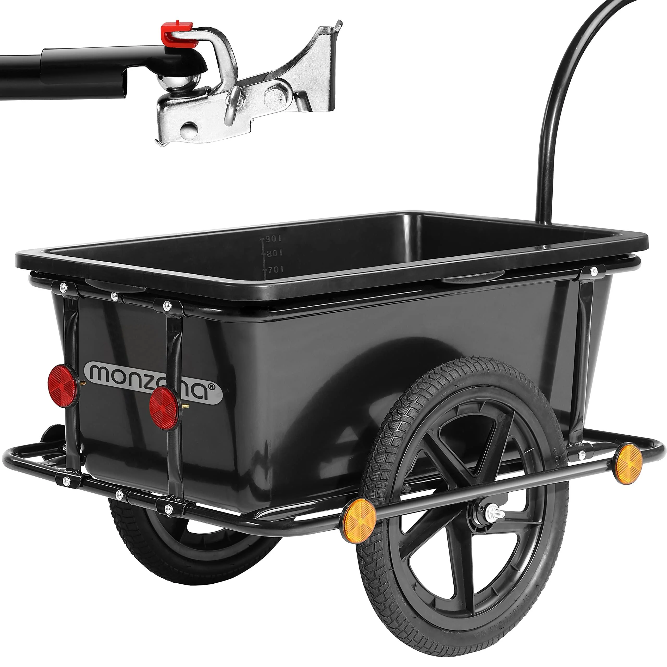 MONZANA Bicycle trailer with 90L plastic tub including coupling Cargo trailer Transport trailer Trailer Handcart