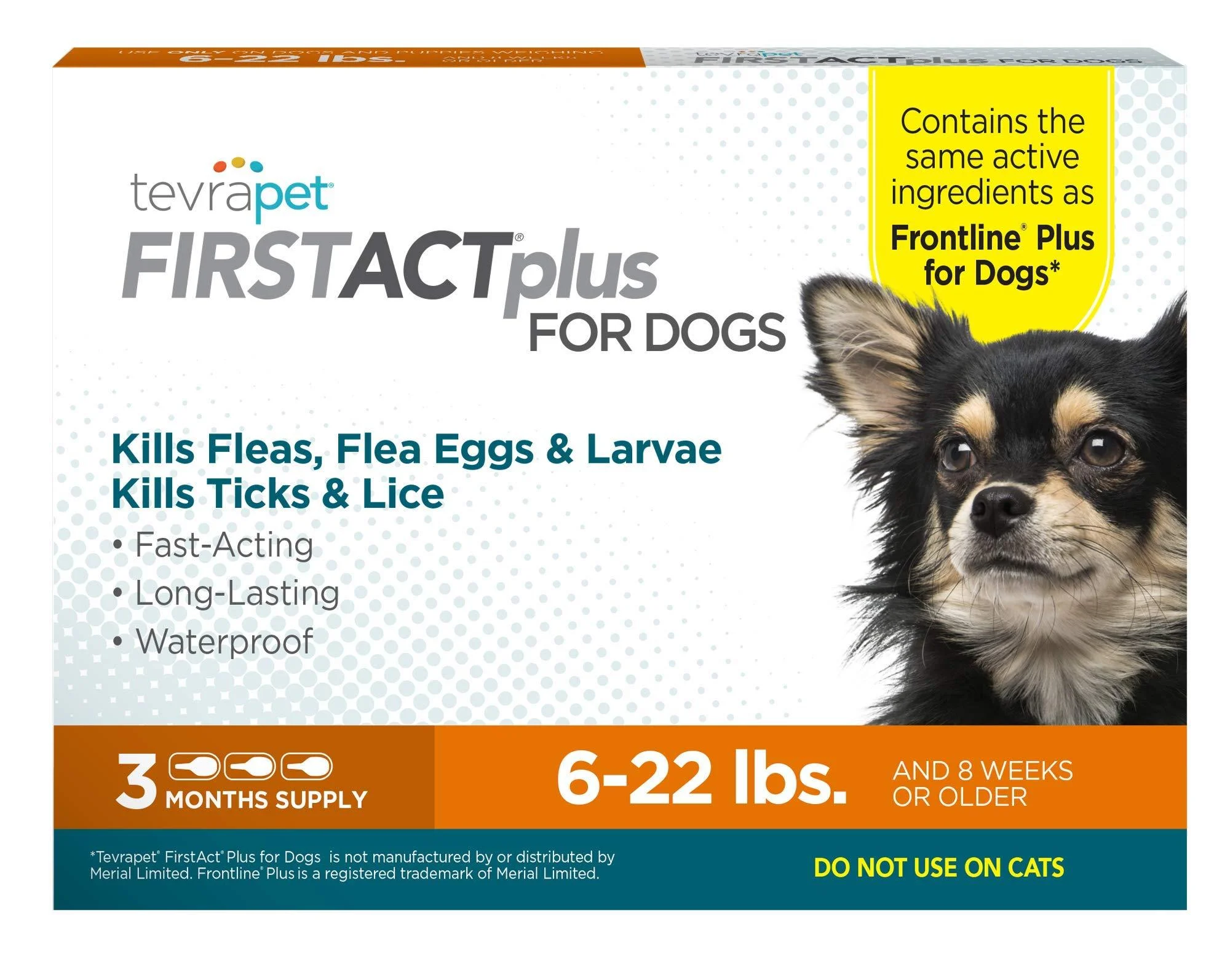 TevraPet FirstAct Plus Flea and Tick Prevention for Medium Dogs 3 Doses Small 6-22 lbs