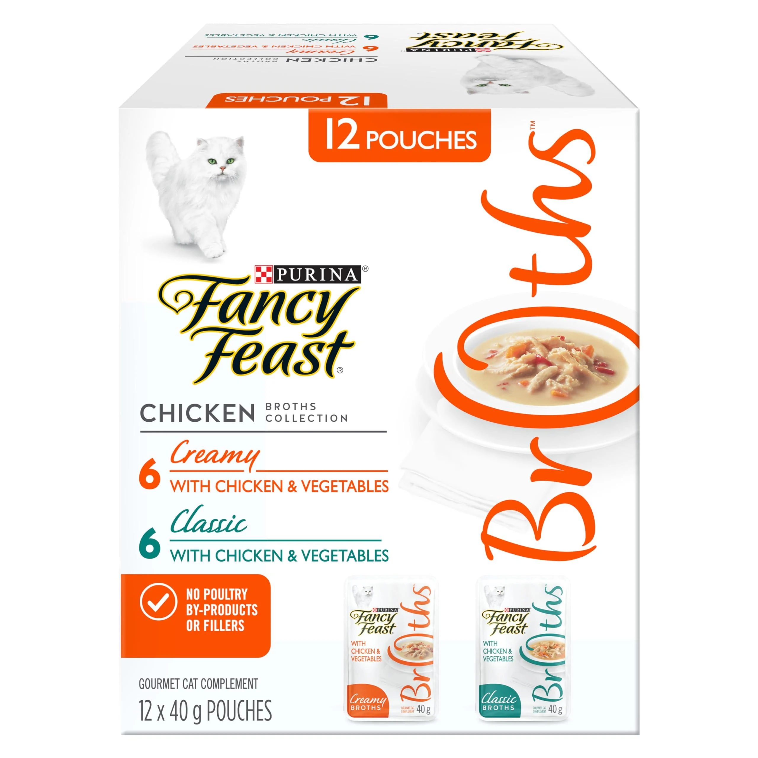 Fancy Feast Broths Cat Food Complement Chicken Collection Variety Pack 2 Flavours - 40 g Pouch (12 Pack) Chicken 12