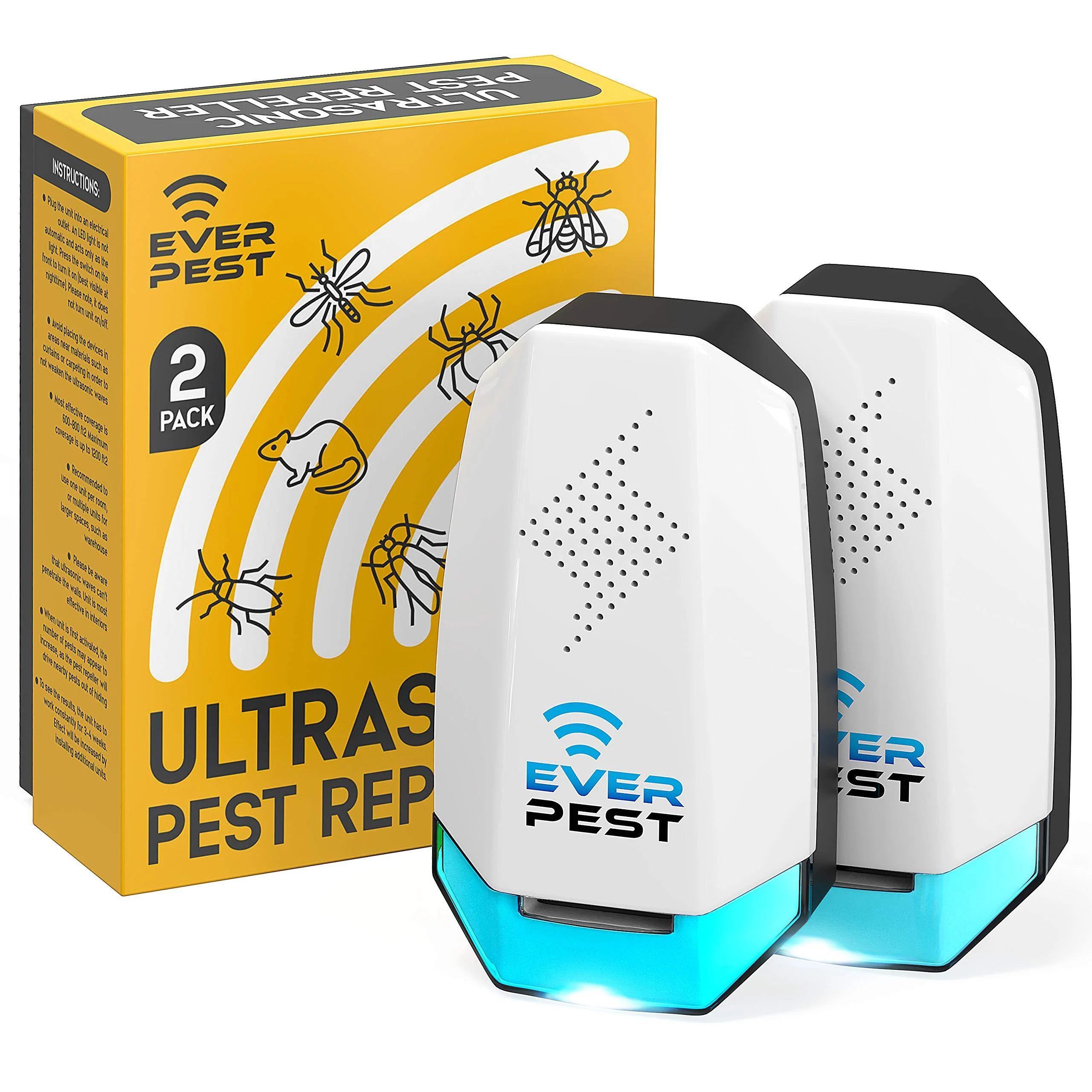 Ultrasonic Pest Repeller Plug in 2 Pack- Electronic Insect Control Defender - Roach Bed Bug Mouse Rodent Mosquito - Indoor Reject Repellent - for Cockroach Ants Mice Fly Rat Bedbug Spider Squirrel Color91