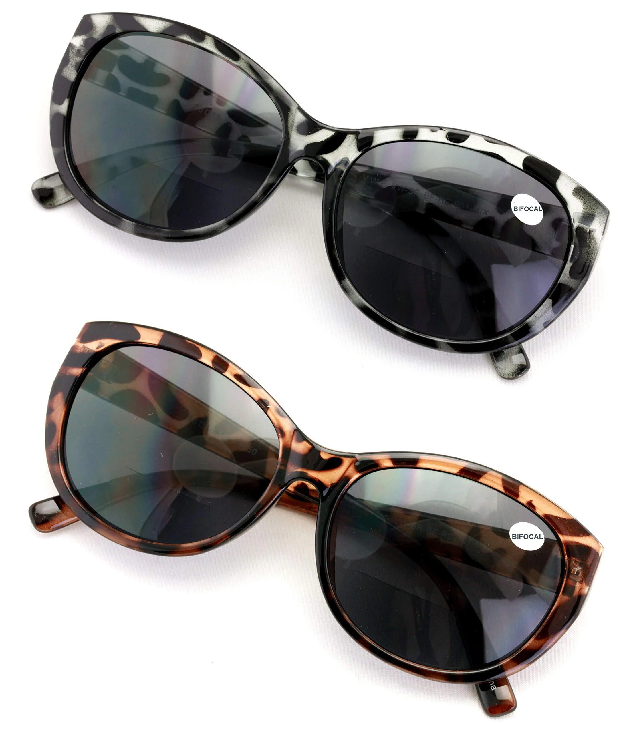 2 Pairs Women Bifocal Reading Sunglasses Reader Glasses Cateye Vintage Jackie Oval 1 Grey Leopard 1 Brown Leopard 2.0 x - V.W.E.