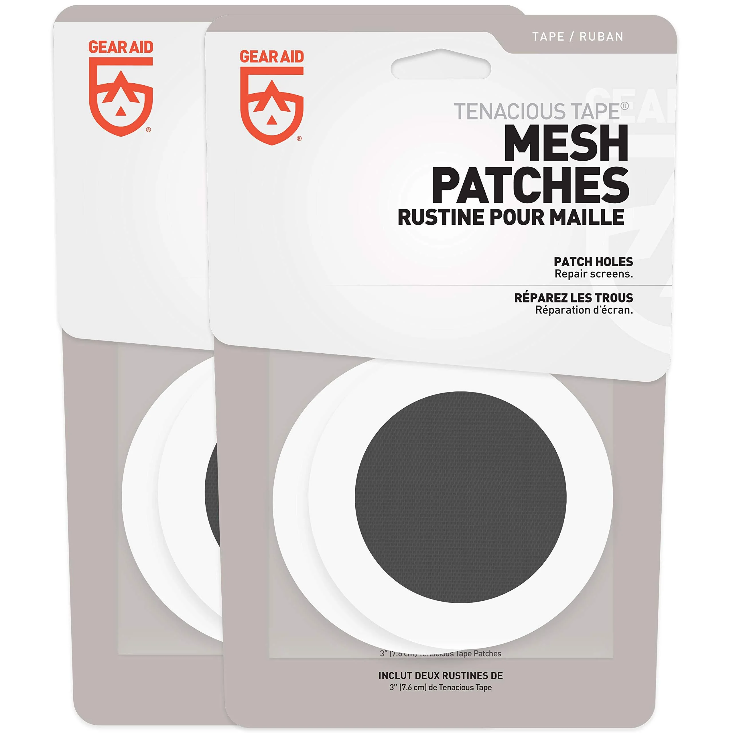 GEAR AID Tenacious Tape Mesh Patches for Tent and Bug Screen Repair, 3 Rounds, 2 Pack