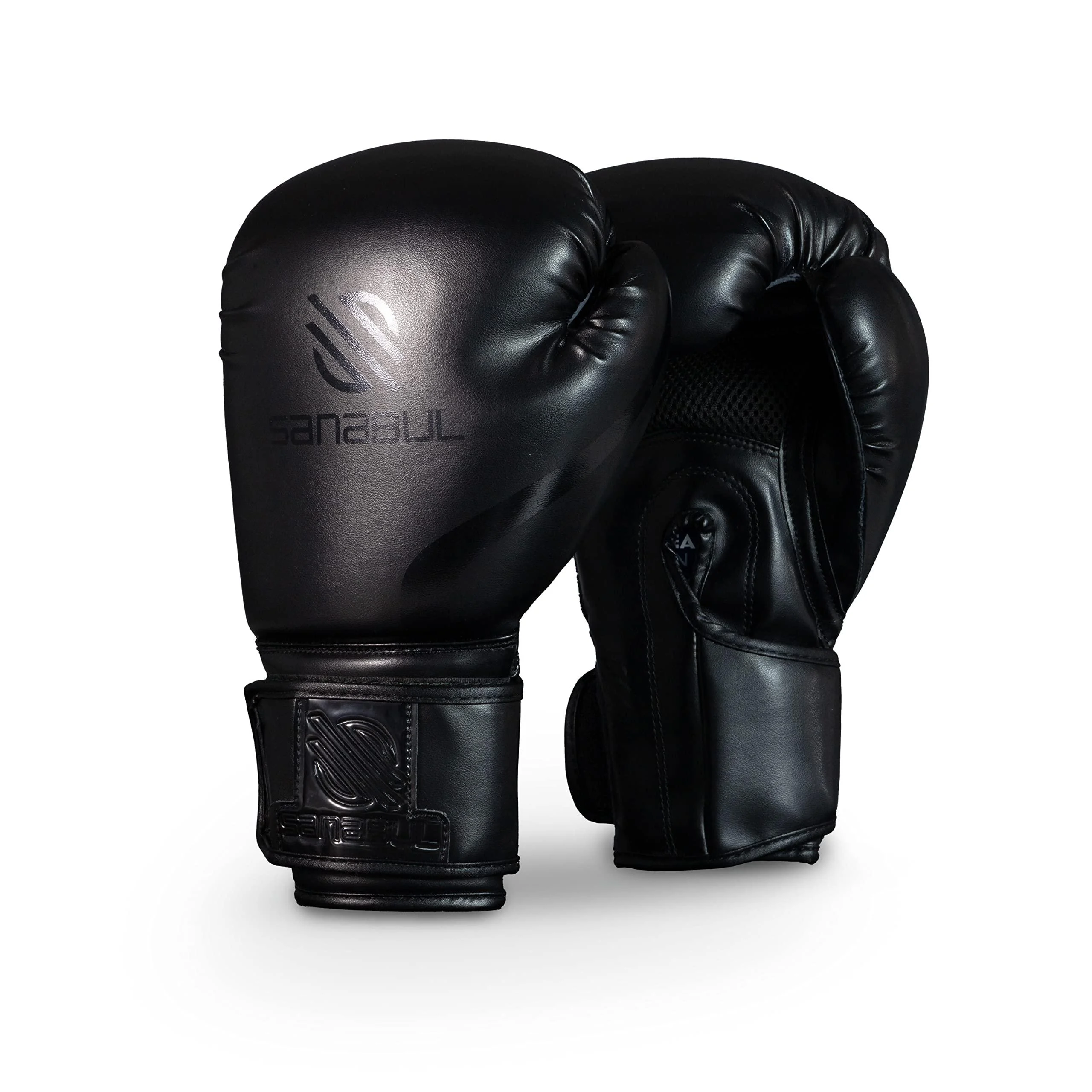 Sanabul Essential Gel Boxing Kickboxing Punching Bag Gloves, For Men and Women AllBlack 16 oz