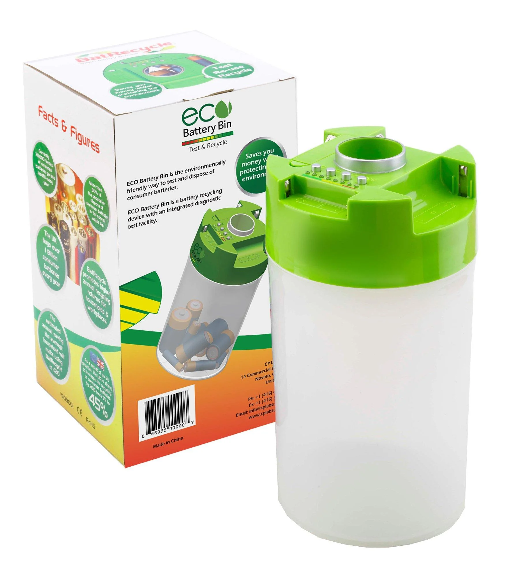 ECO Battery Bin- Test & Recycle Batteries AAA AA C and D