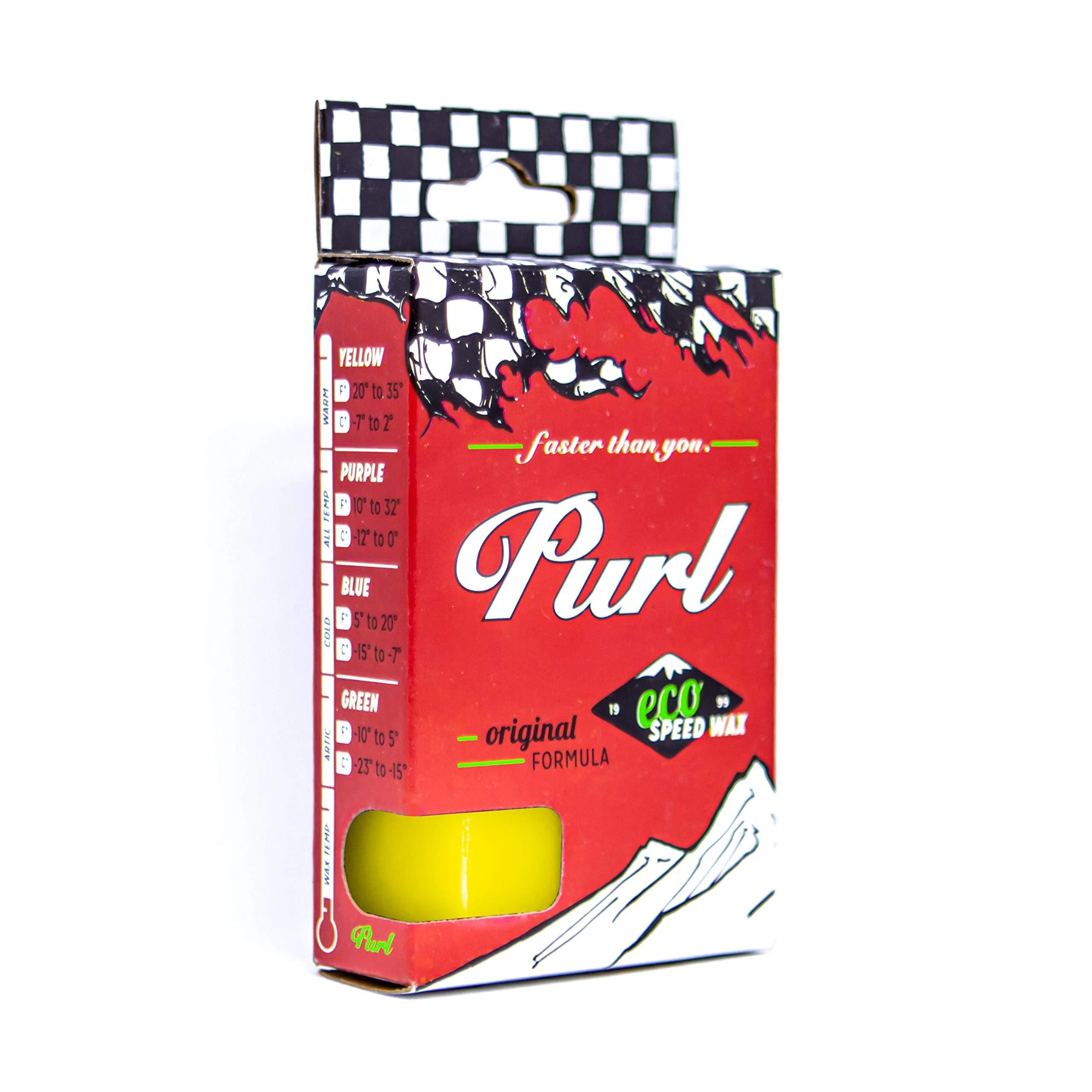 PURL - Ski & Snowboard Wax - Non Toxic - Biodegradable - No Fluoros Yellow - Warm: 20 to 35F - 2.4 oz (68 g)