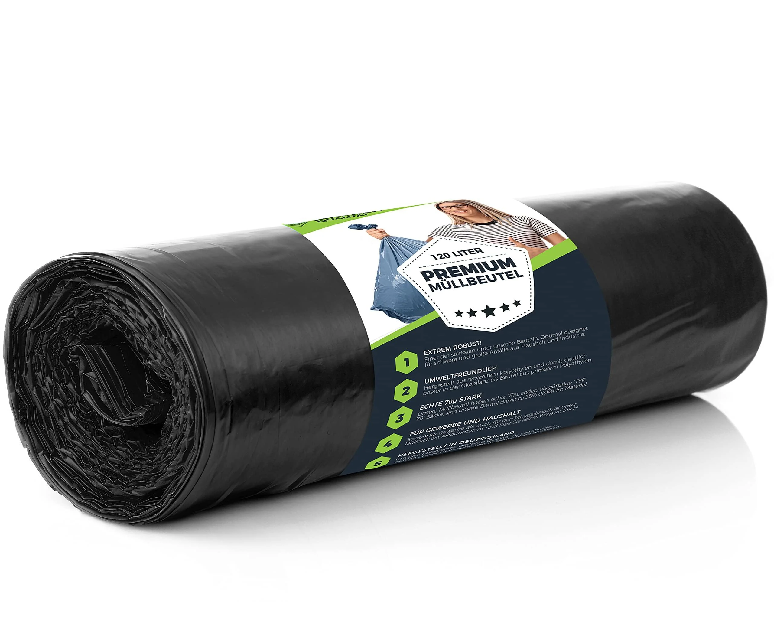 Garbage bags 120l black - extremely tearproof - waste bags - waste sachet XXL - Type 100 extra - garbage bag 120 l - 70 - 700x1100 mm - LDPE - Large garbage bag - 120 liters - Super garbage bags 120 liters black - 10 garbage bags