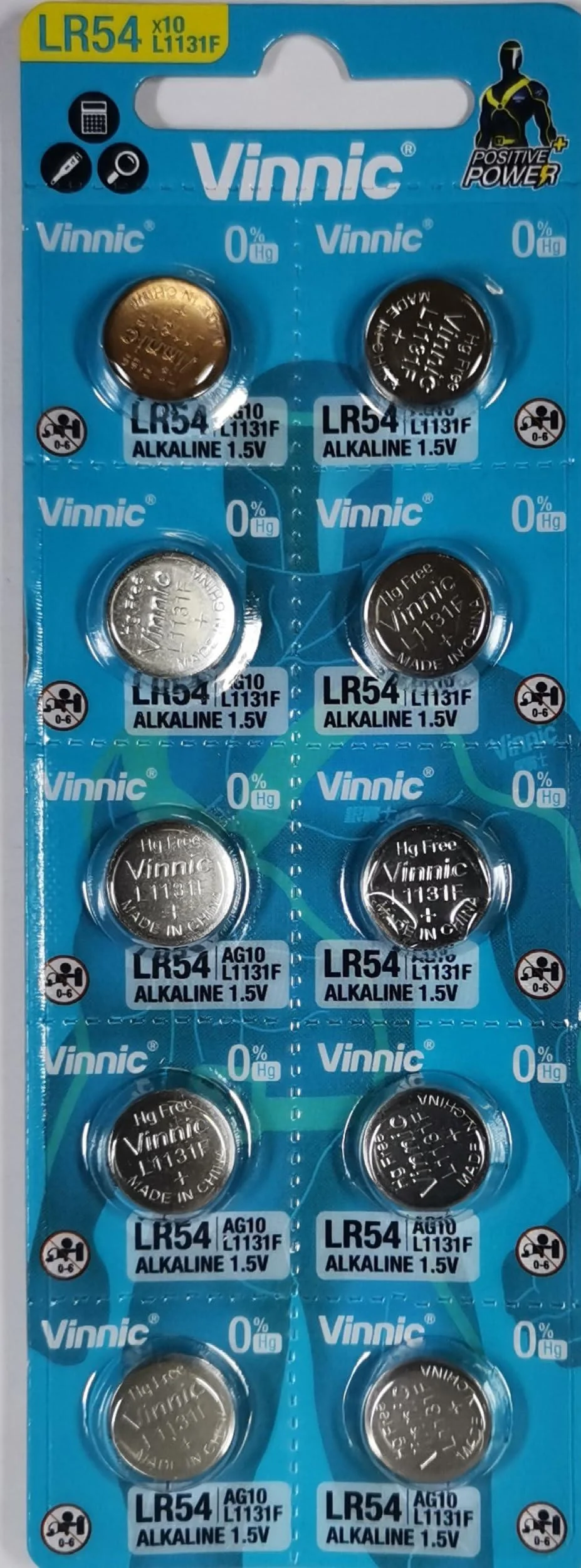 L1131-C10-Ag10 Alkaline Manganese Button (Pack Of 10) Cells
