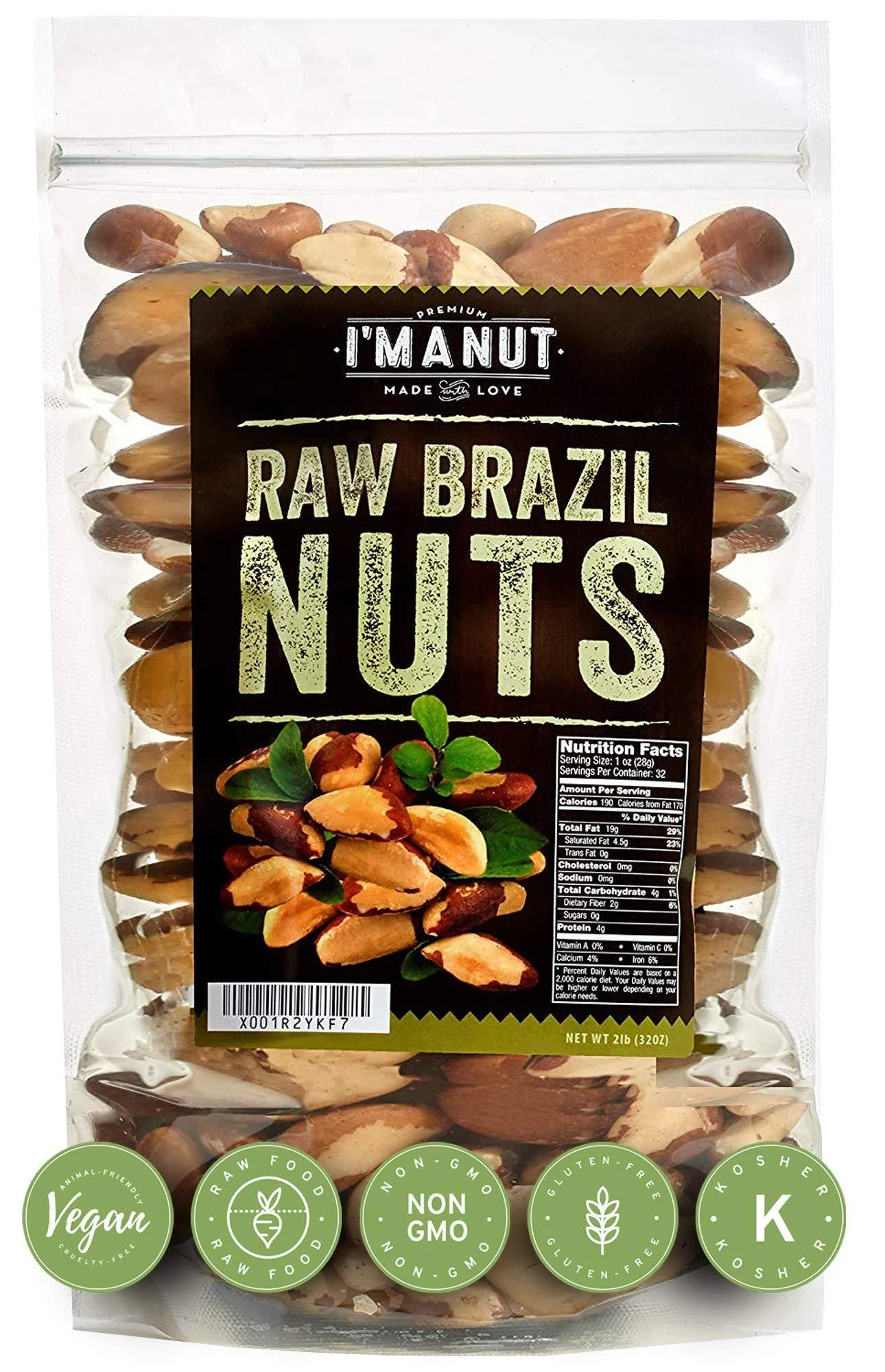 I'M A NUT Raw Brazil Nuts Superior to Organic Bag - 2 Lb. (907 grams)