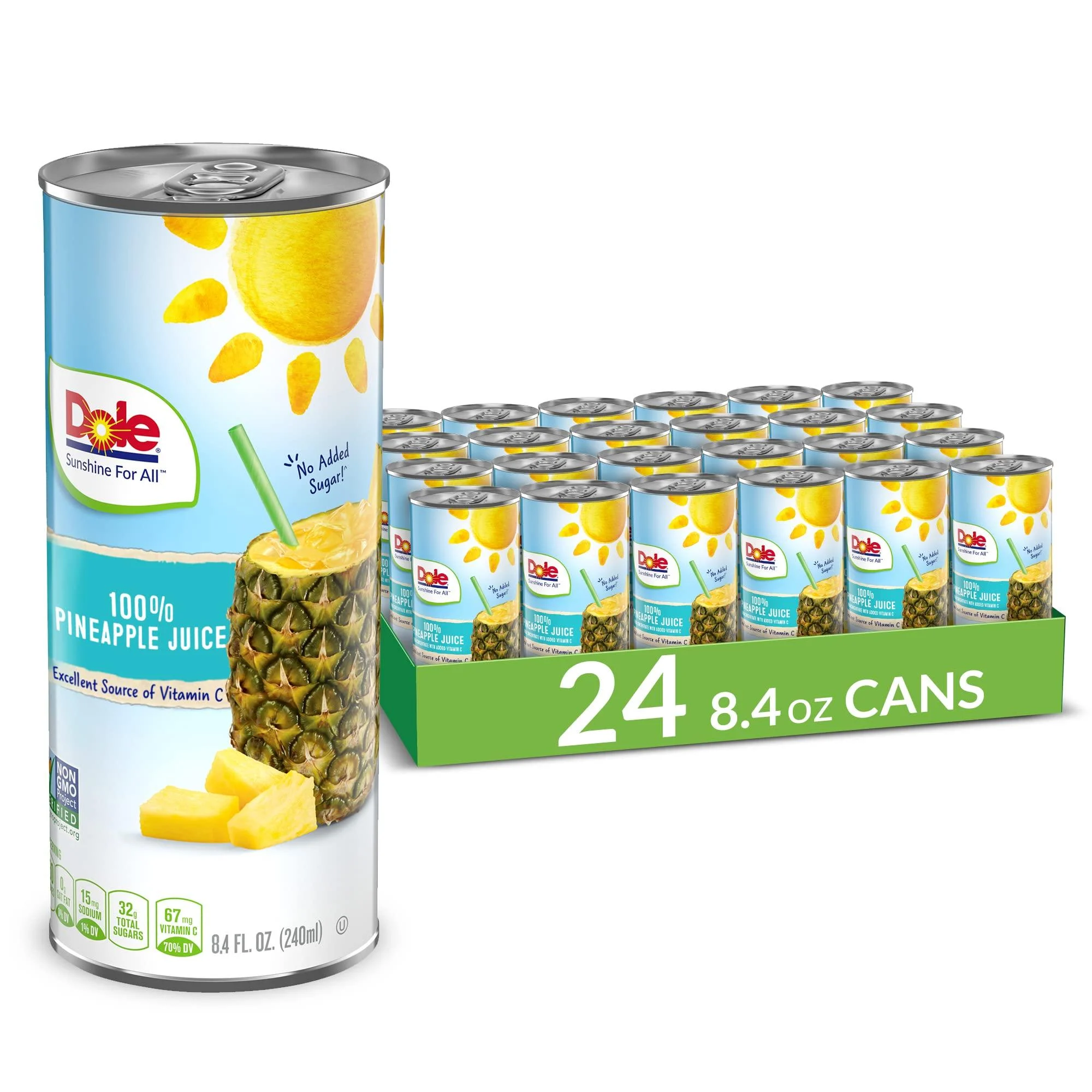Dole 100% Pineapple Juice, 100% Fruit Juice with Added Vitamin C, 8.4 Fl Oz Cans, 24 Total Cans 8.4 Fl Oz (Pack of 24)
