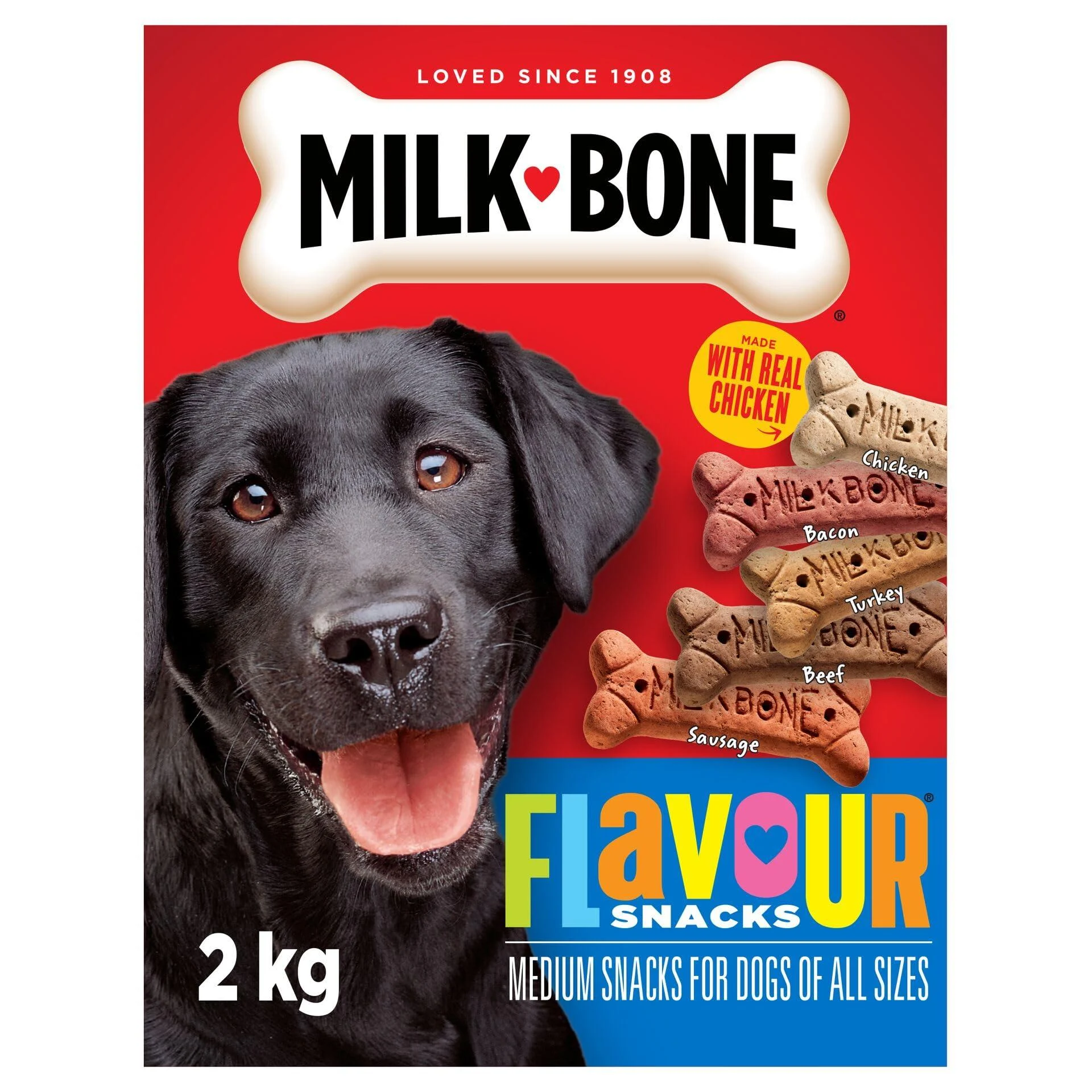 Milk-Bone Flavour Snacks Dog Biscuits Medium Sized Dog Treats Assorted Flavours 2kg Box Medium dog 2Kg