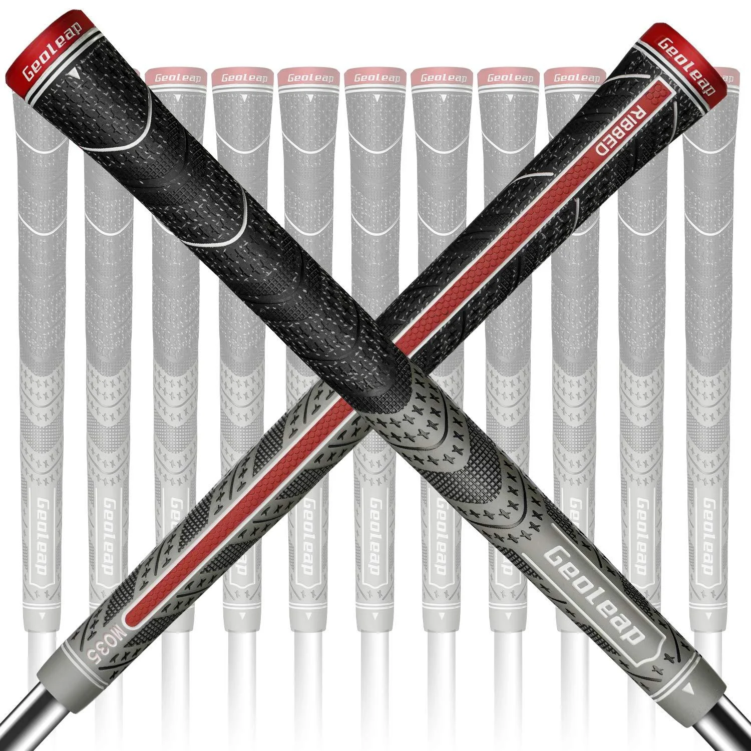 Geoleap ACE-R Golf Grips Set of 13- Back Rib Improved Control,Multi Compound Rubber and Cord Hybrid Golf Club Grips, Standard/Mdisize, 7 Colors Optional. Midsize Gray