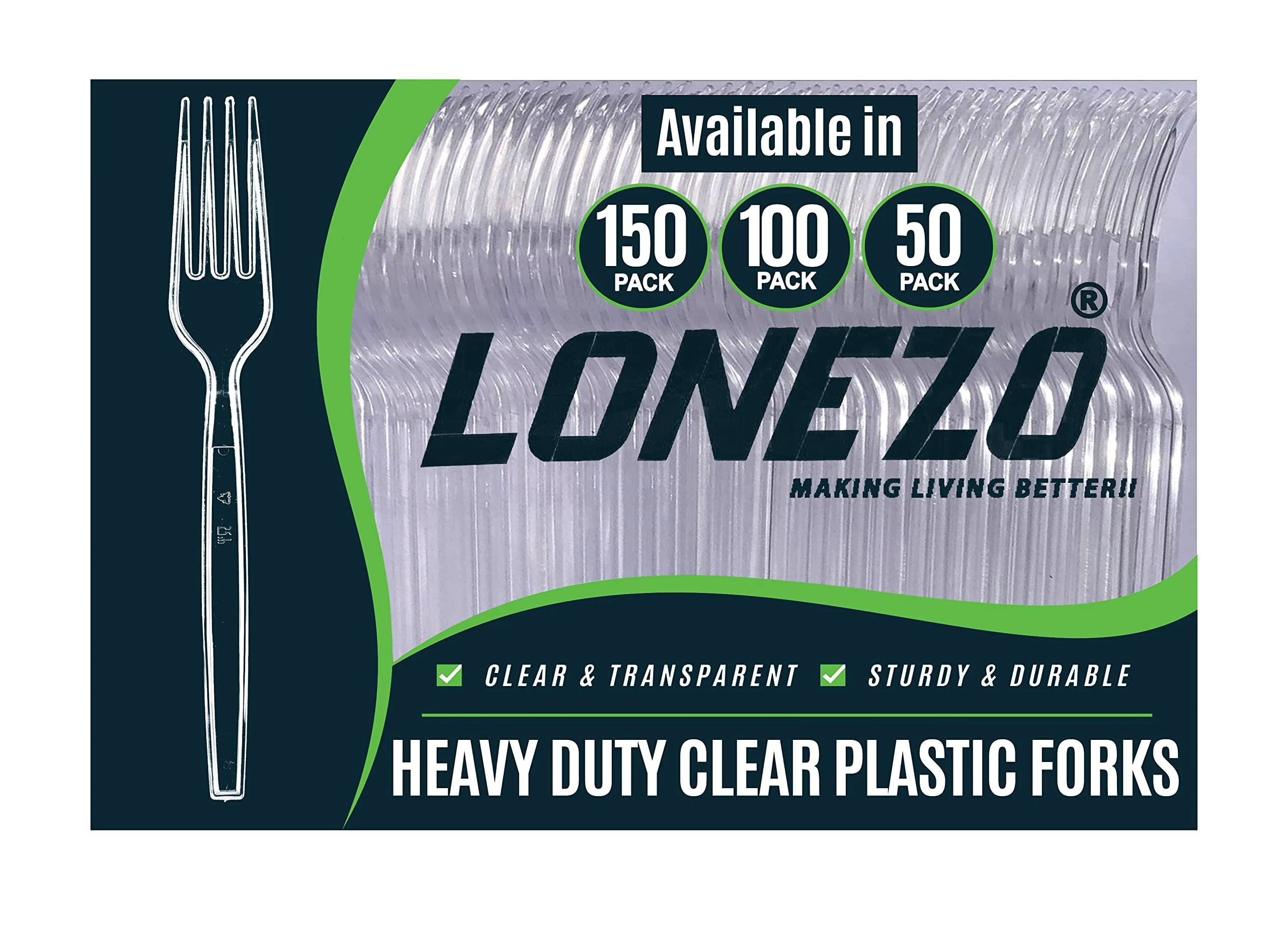 Lonezo 50 Count Plastic Forks Clear Forks Plastic Disposable Shatter Resistant Disposable Forks Eco Friendly Plastic Forks Heavy Duty Plastic Utensils Clear Forks 50