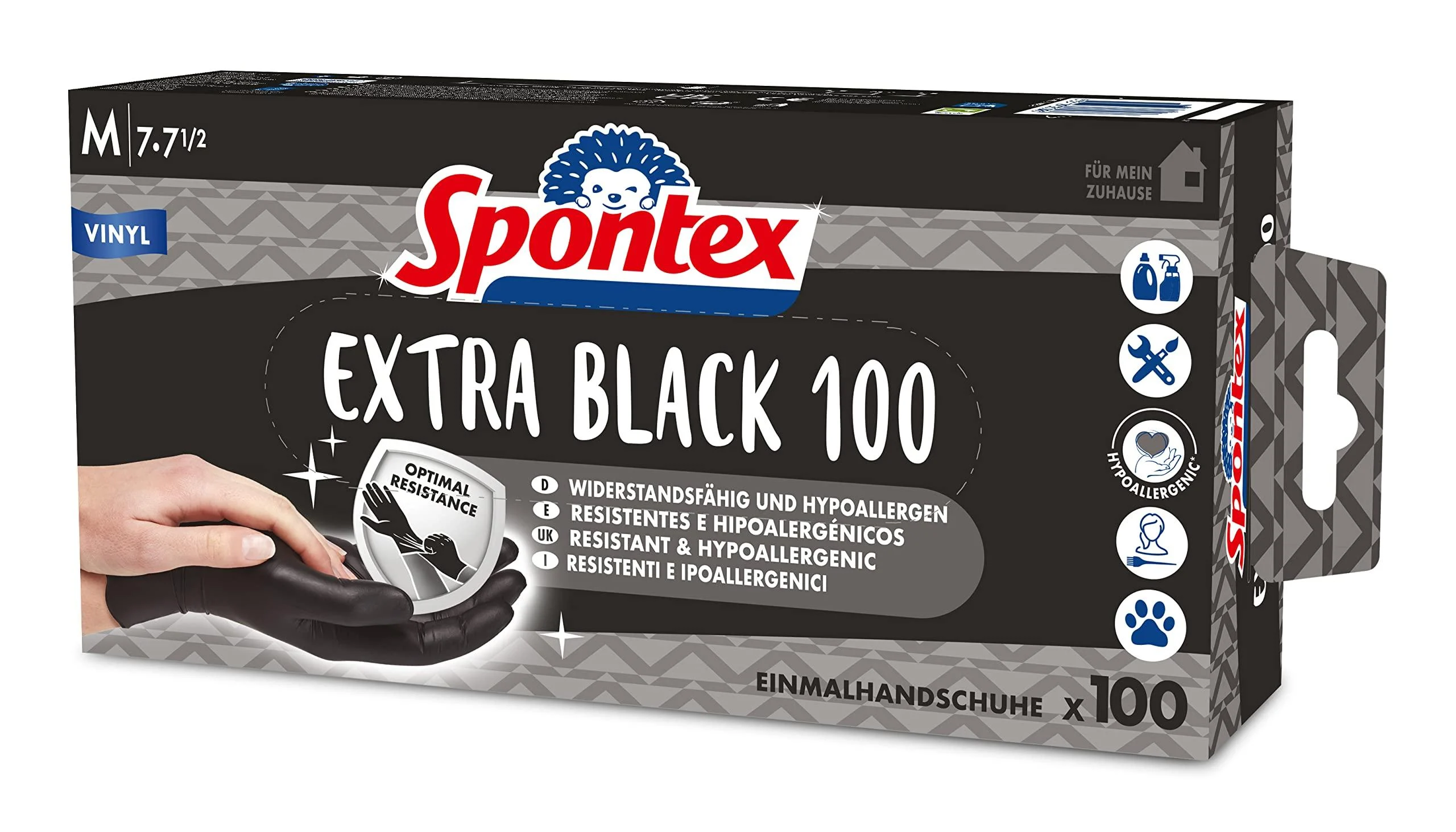 Spontex Extra Black Tedisely gloves made of vinyl unpowdered and latex -free versatile in a practical donor box size M 100 pack black