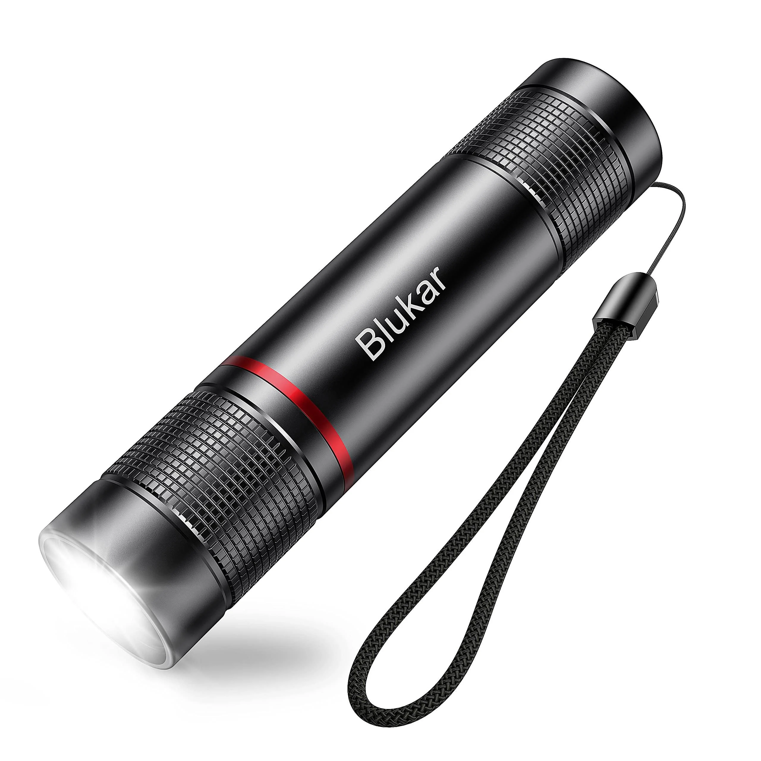 Blukar Flashlight Rechargeable High Lumens Tactical Flashlight Super Bright Small LED Flash Light-Zoomable Adjustable Brightness Long Lasting for Camping Outdoors Christmas Gifts Men & Women Black 1 pack-Black