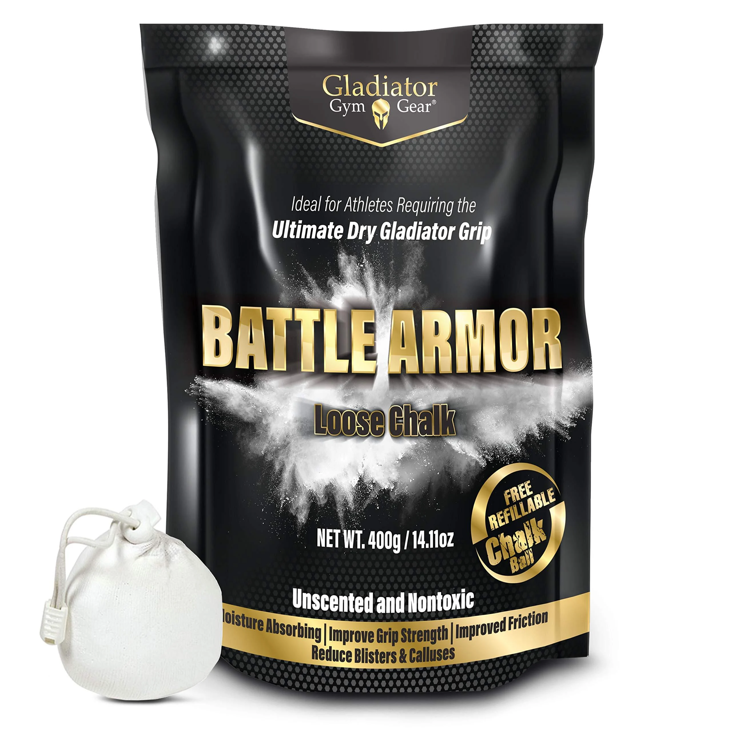 Gym Chalk for Weightlifting, Rock Climbing Chalk, Refillable Chalk Ball, 400 Grams, 14oz Magnesium Carbonate Gymnastics Chalk Powder, Weight Lifting Chalk, for Dry Hands Pole Grip, Workout Chalk - GLADIATOR GYM GEAR