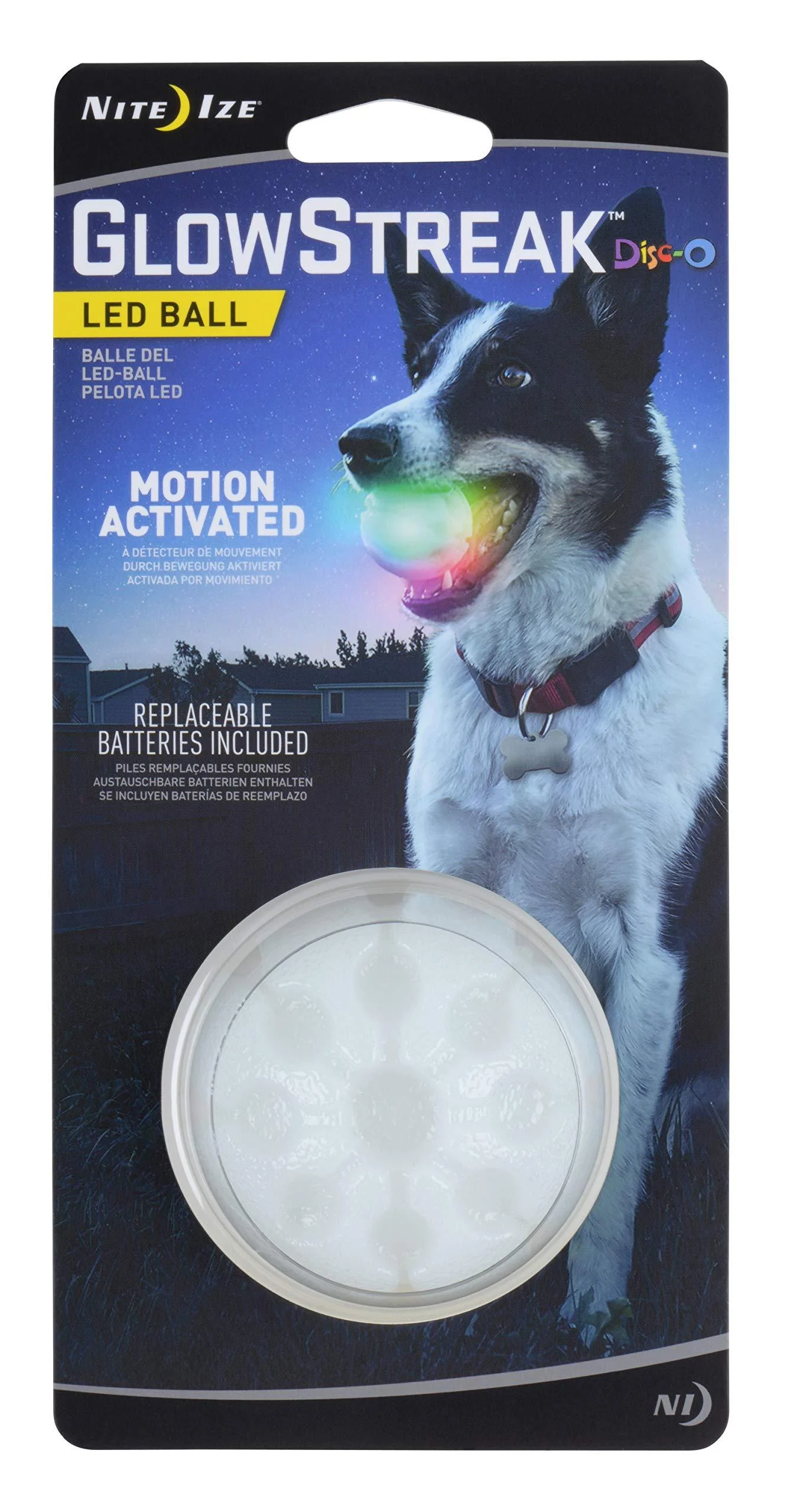 Nite Ize GlowStreak LED Dog Ball, Bounce-Activated Light Up Dog Ball Disc-O (Alternating)
