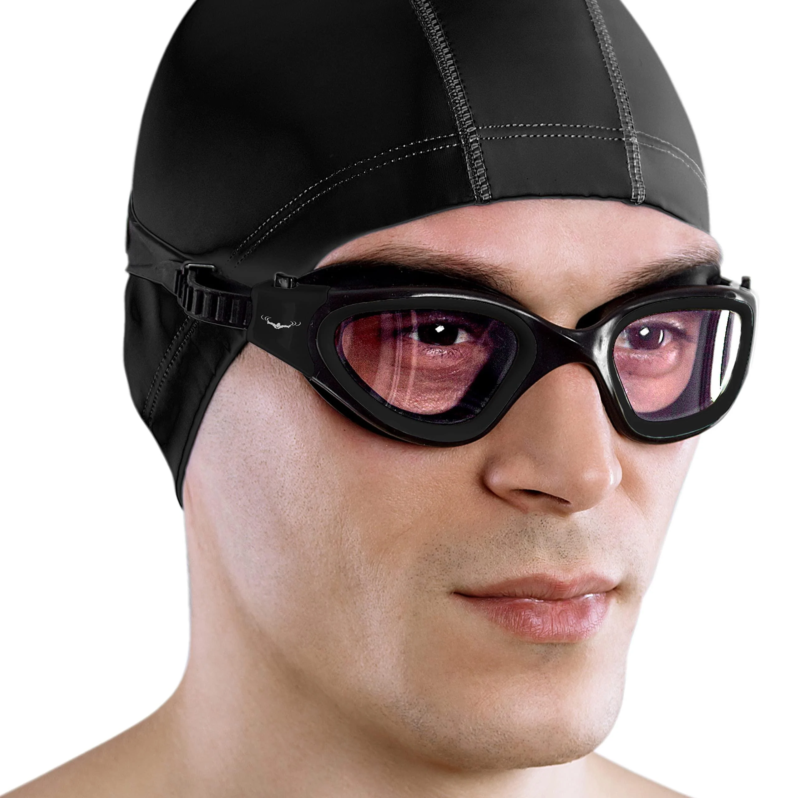 AqtivAqua Wide View Swimming Goggles // Swim Workouts - Open Water // Indoor - Outdoor Line All Black Goggles + Silver Case Clear