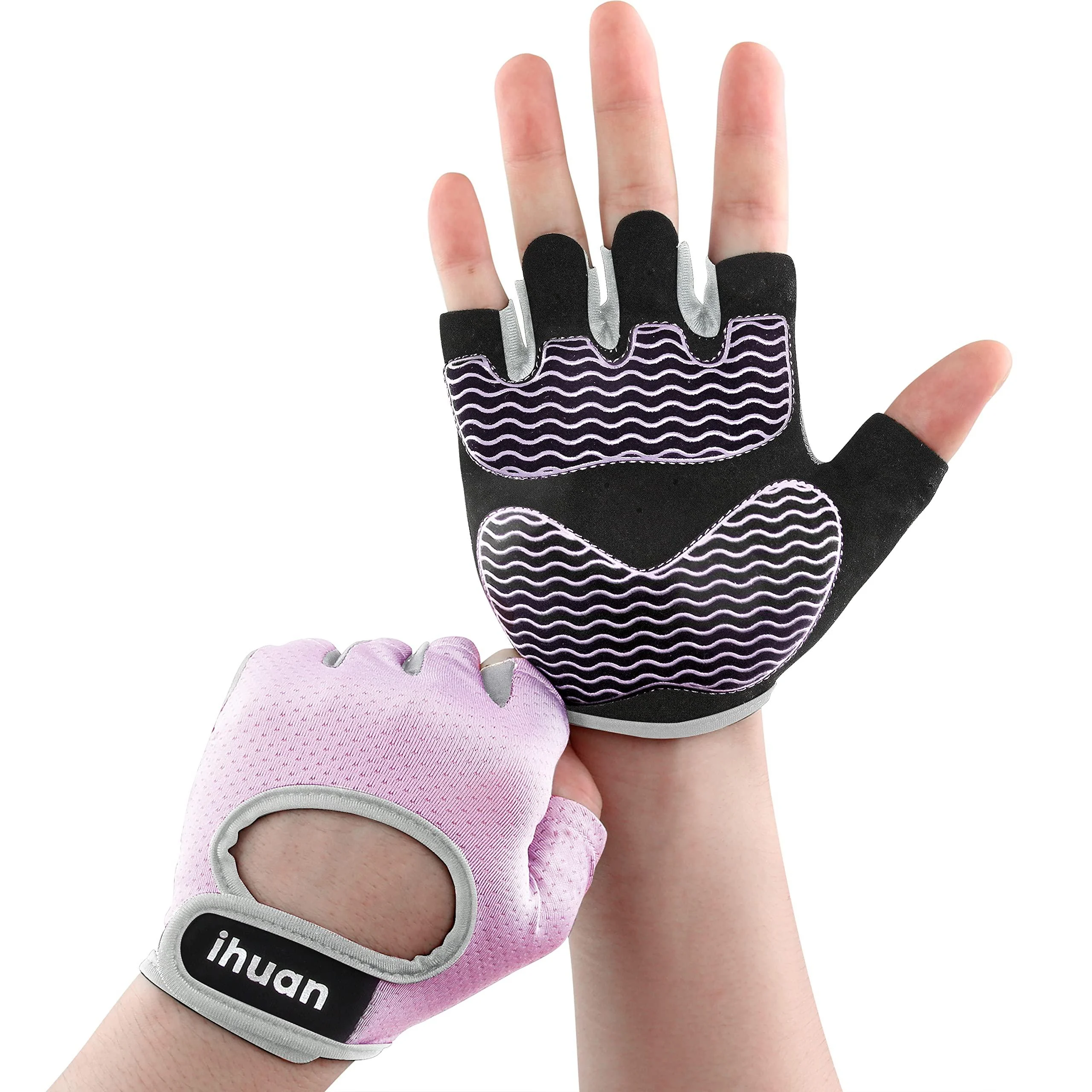 ihuan Lightweight Breathable Workout Gloves - Partition Palm Protection Gym Gloves | Enhance Grip Weight Lifting Gloves for Exercise | Fitness | Cycling Men & Women pink Medium