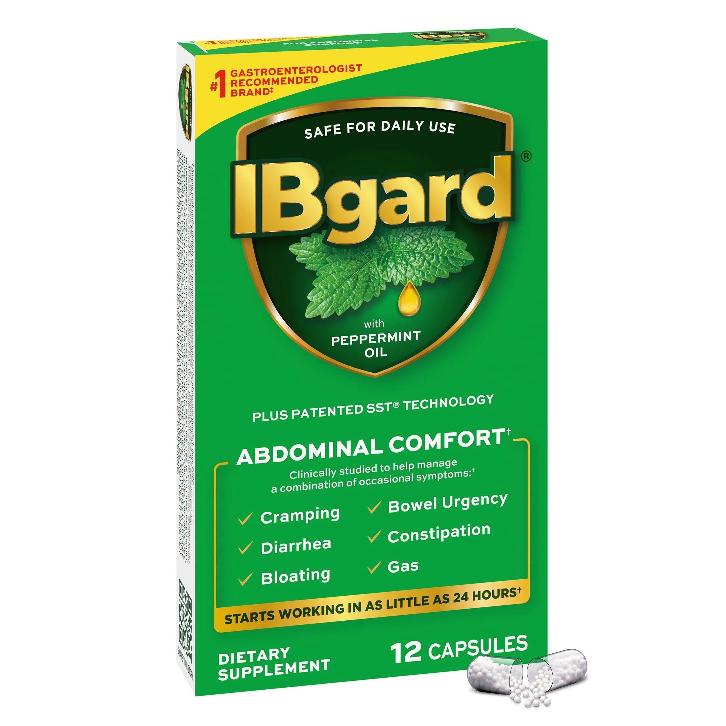 IBgard Gut Health Supplement Peppermint Oil Capsules for Abdominal Comfort 12 Capsules (Packaging May Vary) 12 Count (Pack of 1)