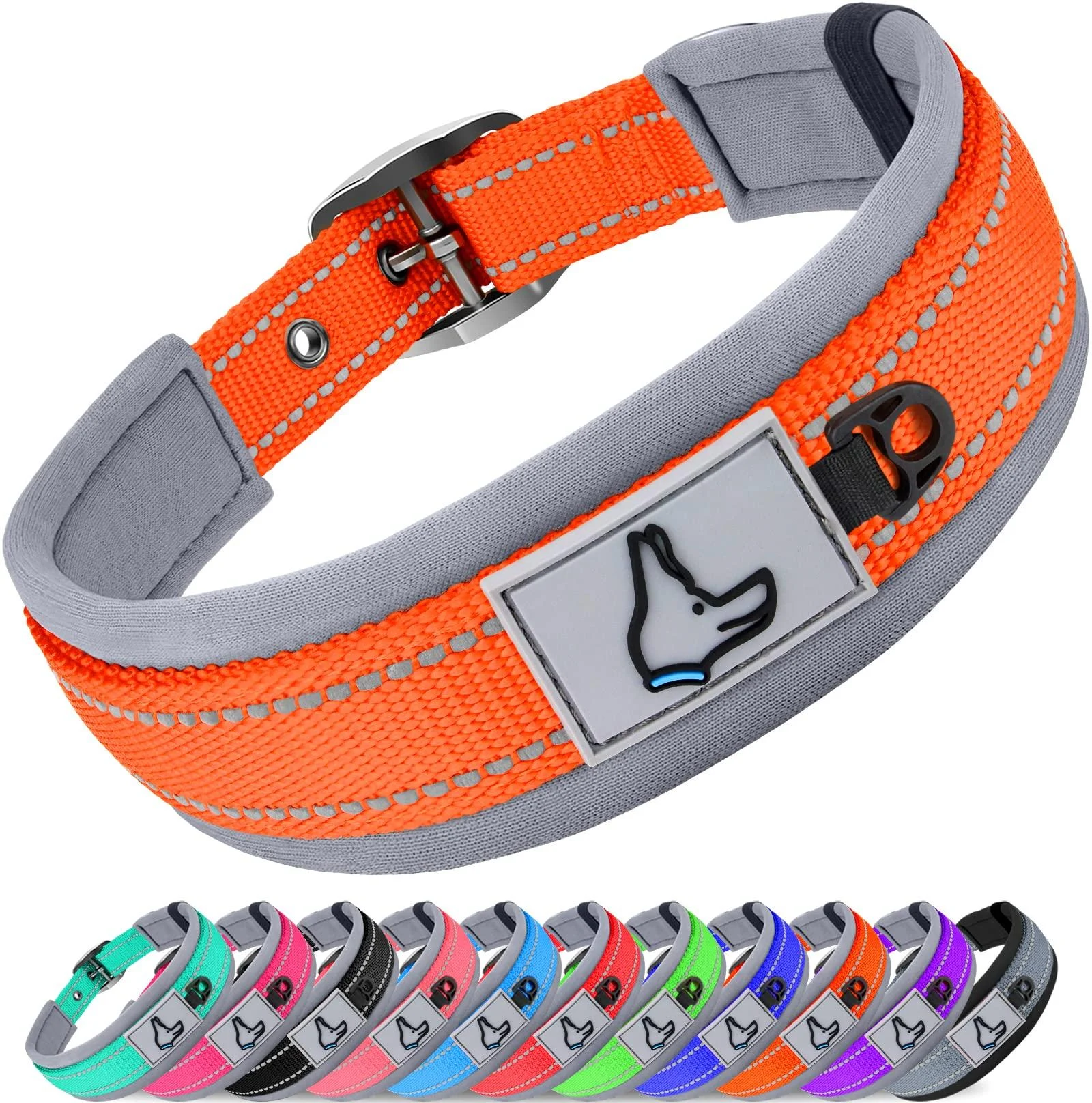 Joytale dog collar softly padded neoprene collars for small dogs nylon reflective wide collar dog orange s (1 Pack) orange