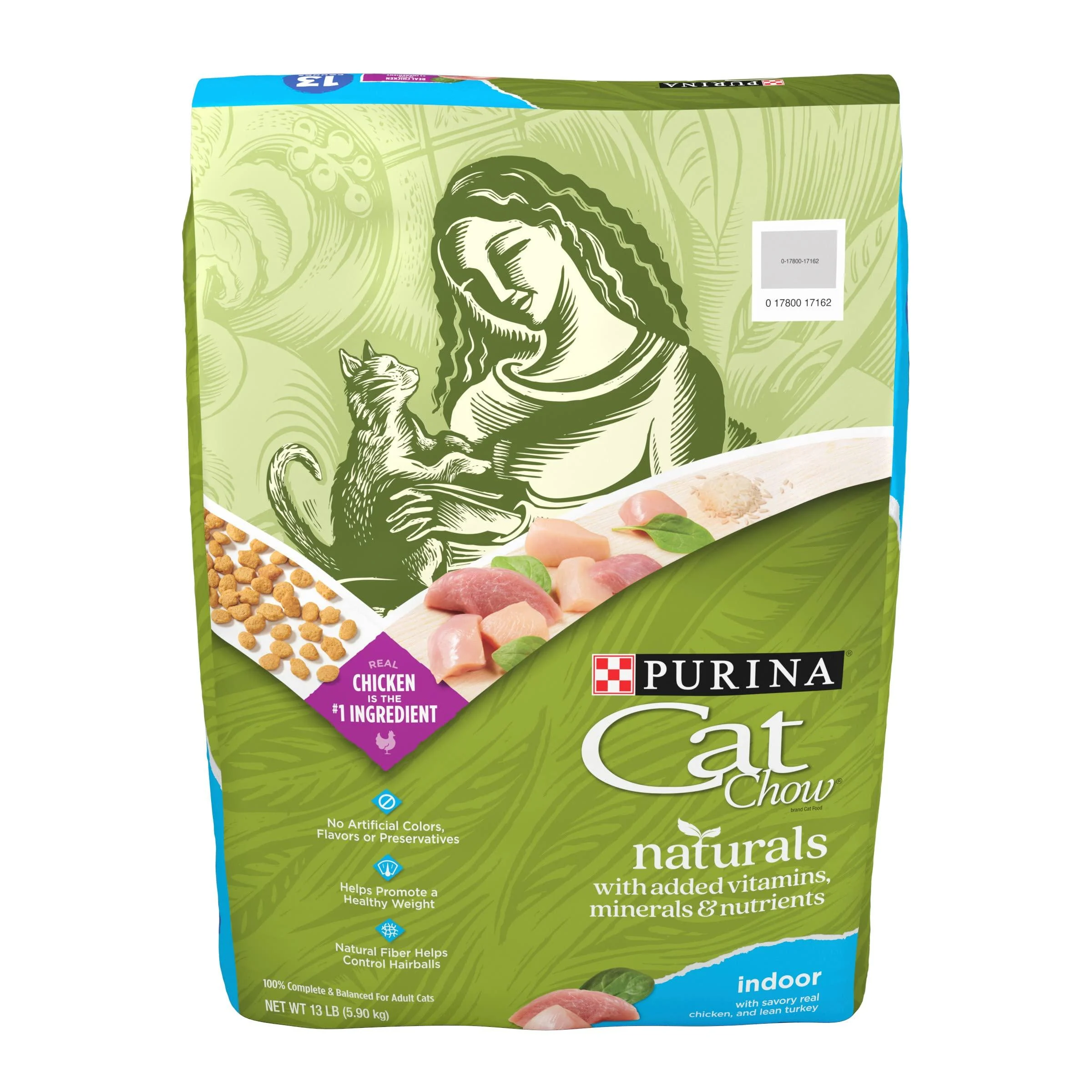 Purina Cat Chow Naturals Indoor with Real Chicken & Turkey Hairball & Weight Control Adult Dry Cat Food Dry Food 13 Pound (Pack of 1)