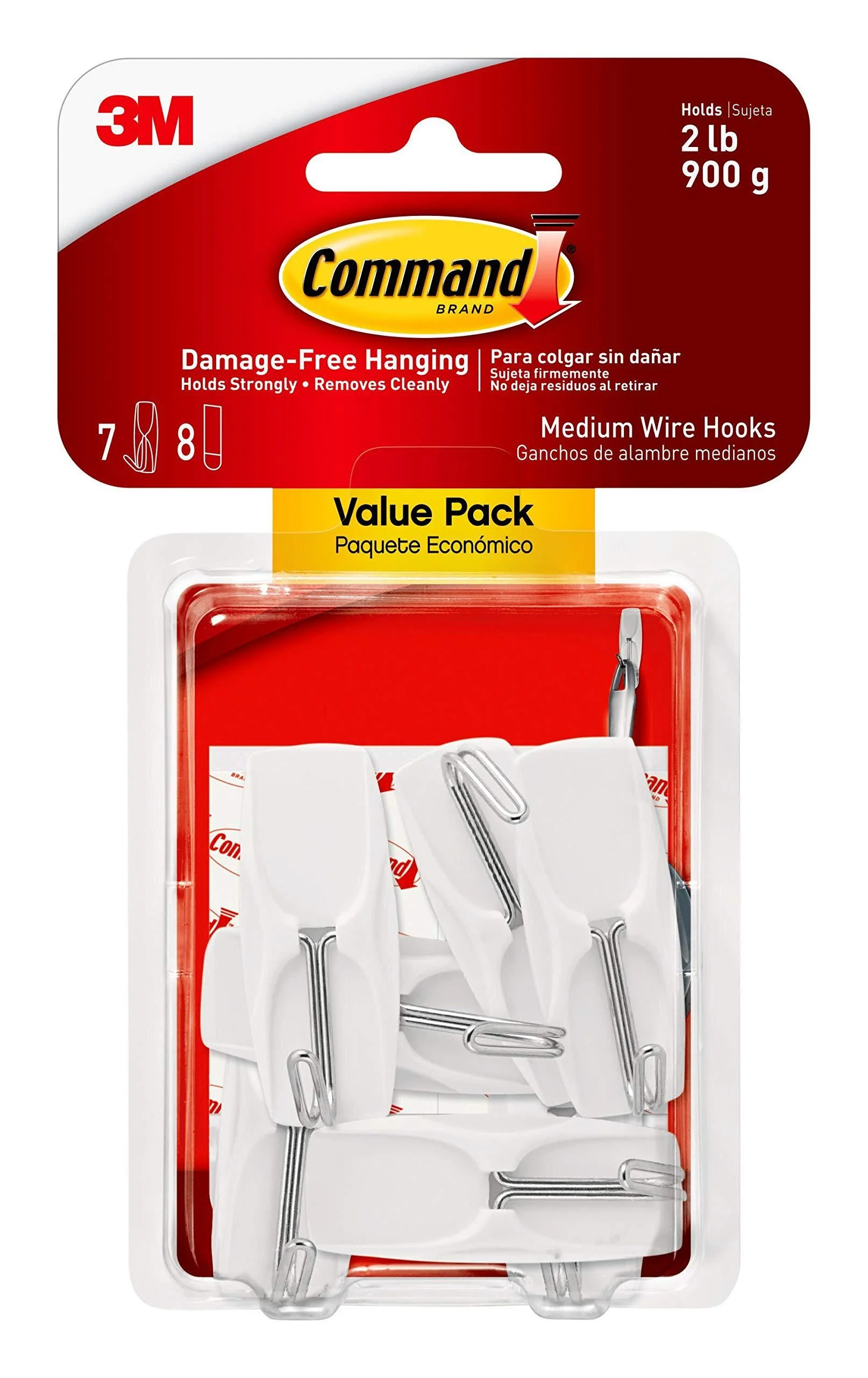 Command Medium Wire Toggle Hooks, Damage Free Hanging Wall Hooks with Adhesive Strips, No Tools Wall Hooks for Hanging Organizational Items in Living Spaces, 7 White Hooks and 8 Command Strips Indoor 6 Hooks
