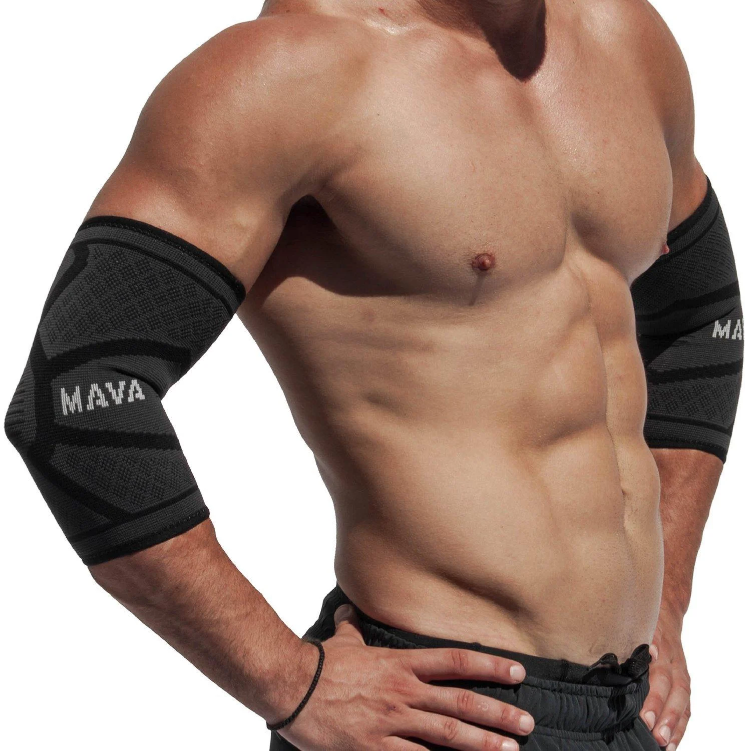 Mava Sports Elbow Brace Compression Sleeve (Pair) for Tendonitis Tennis Workouts Weightlifting Golfer's Elbow Treatment and Joint Pain Medium Black