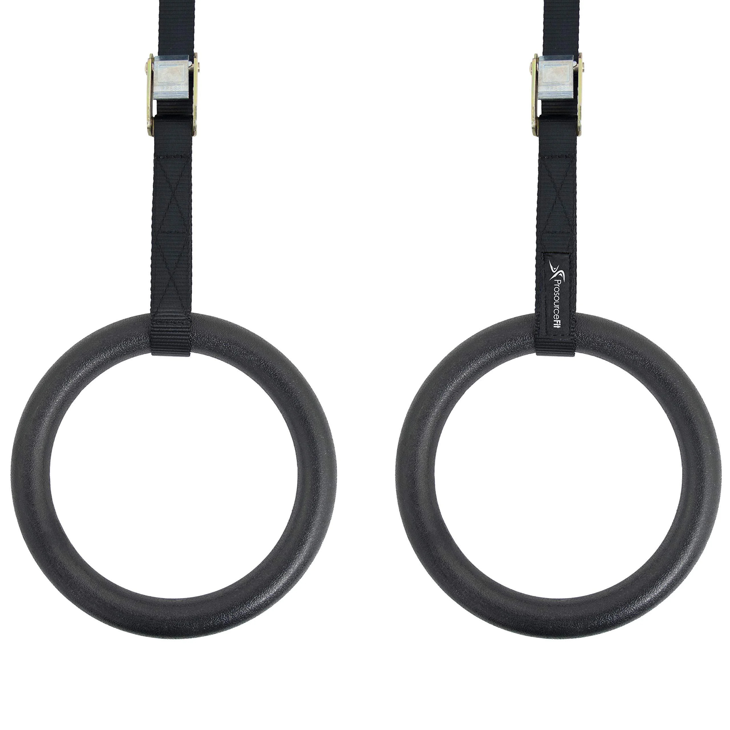 ProsourceFit Fitness Gymnastics Rings with Adjustable Straps for Total Body Conditioning at Home Black - Lexan