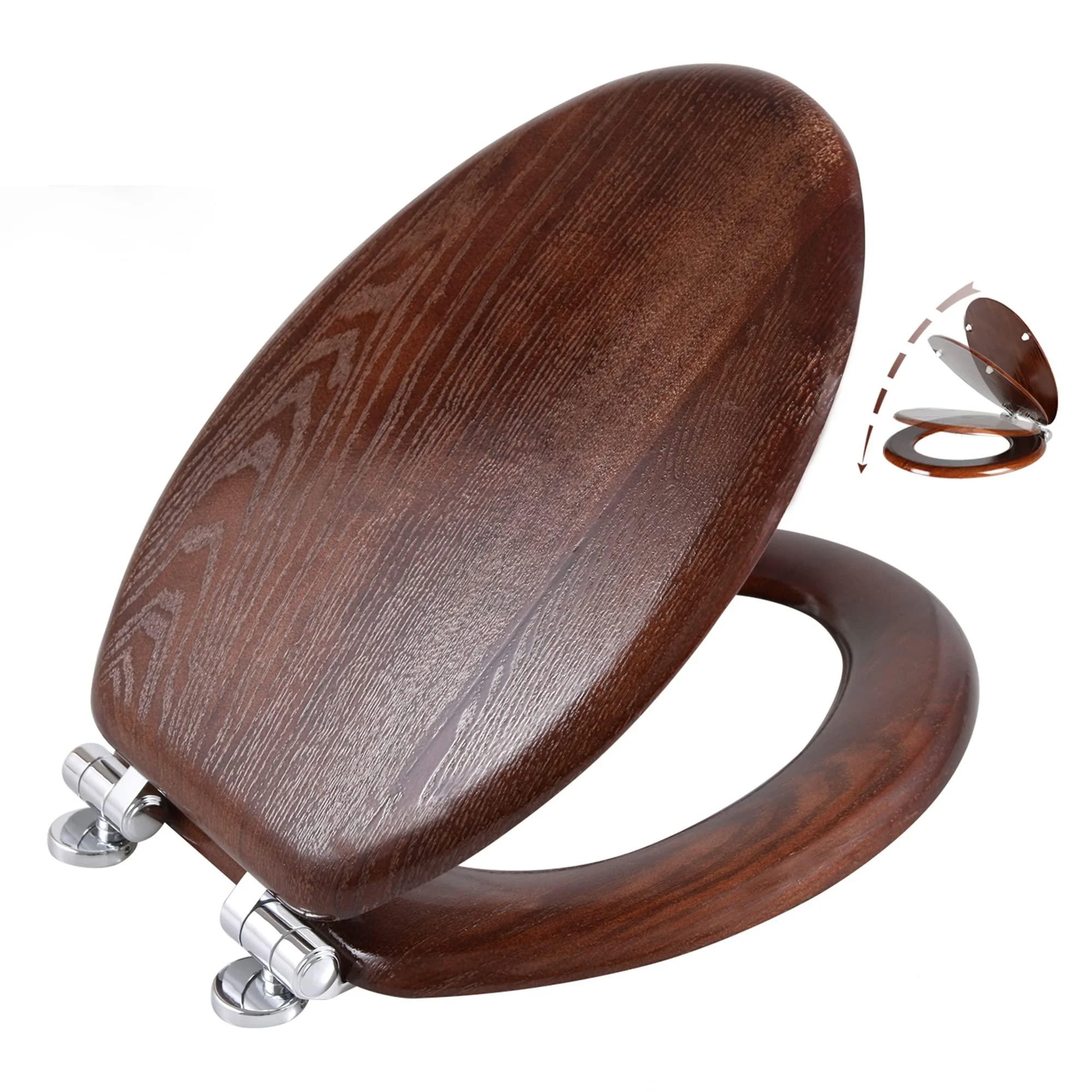 Angel Shield Elongated Wood Toilet Seat with Quiet Close,Easy Clean,Quick-Release Hinges(Elongated,Dark Walnut) Elongated-18.5" Dark Walnut