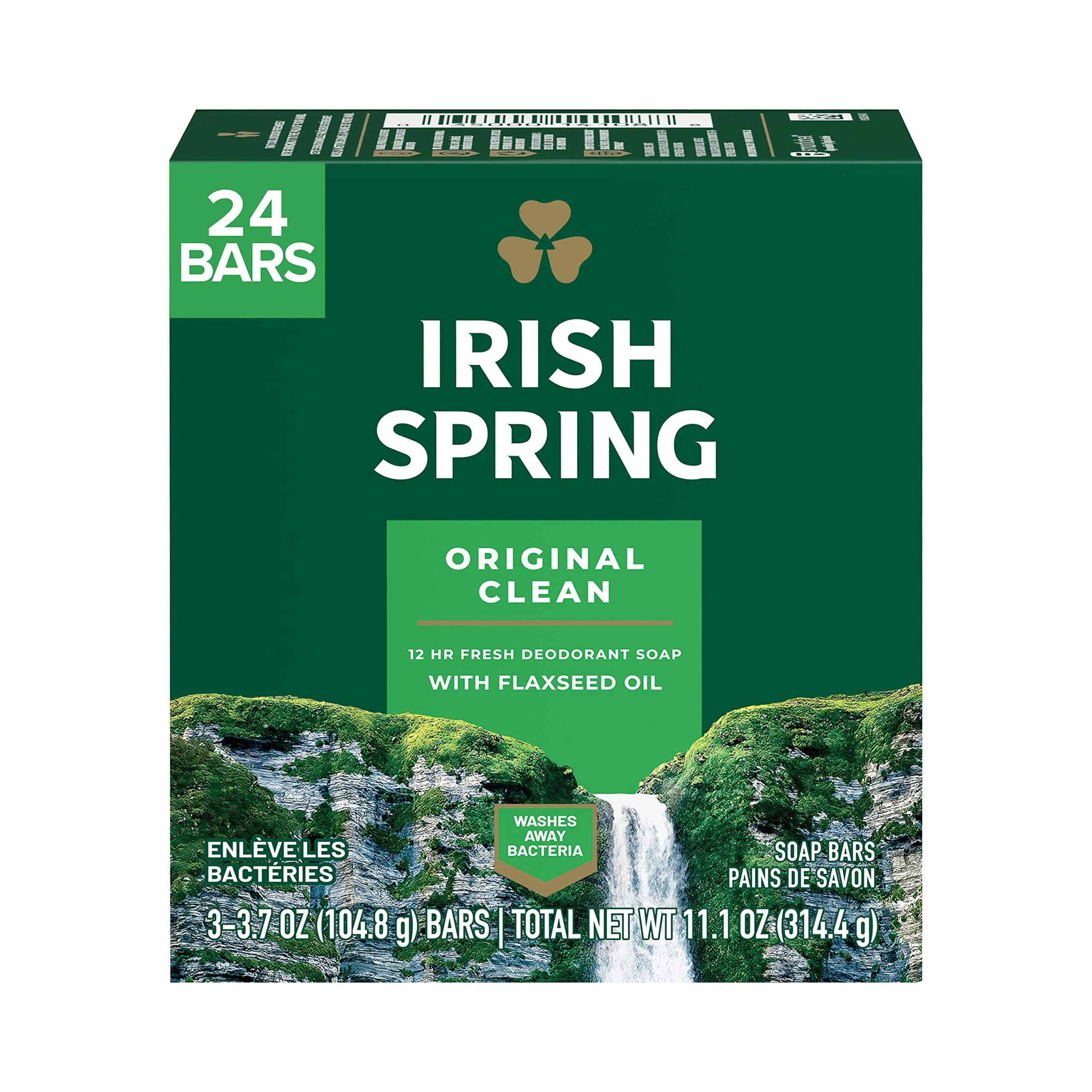 Irish Spring Bar Soap for Men, Original Clean, Smell Fresh and Clean for 12 Hours, Men Soap Bars for Washing Hands and Body, Mild for Skin, Recyclable Carton, 3.7 Ounce - 3 Count (Pack of 8) Original Clean 3 Count (Pack of 8)