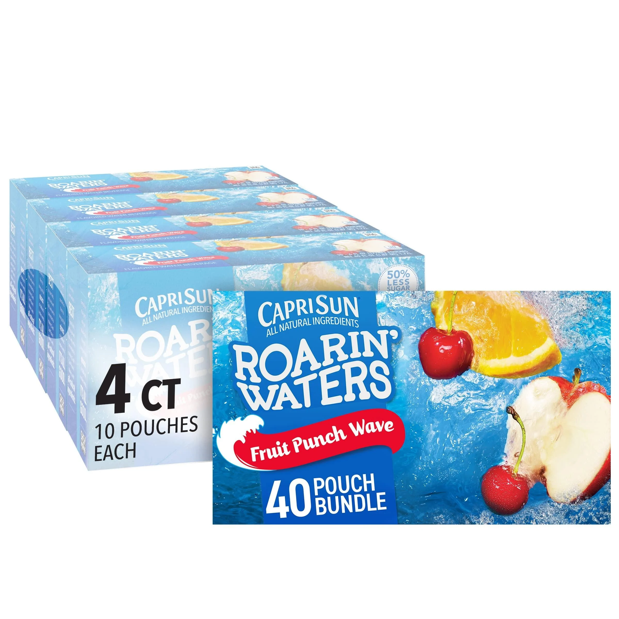 Capri Sun Roarin' Waters Fruit Punch Wave Naturally Flavored Water Beverage (40 ct Pack, 4 Boxes of 10 Pouches)