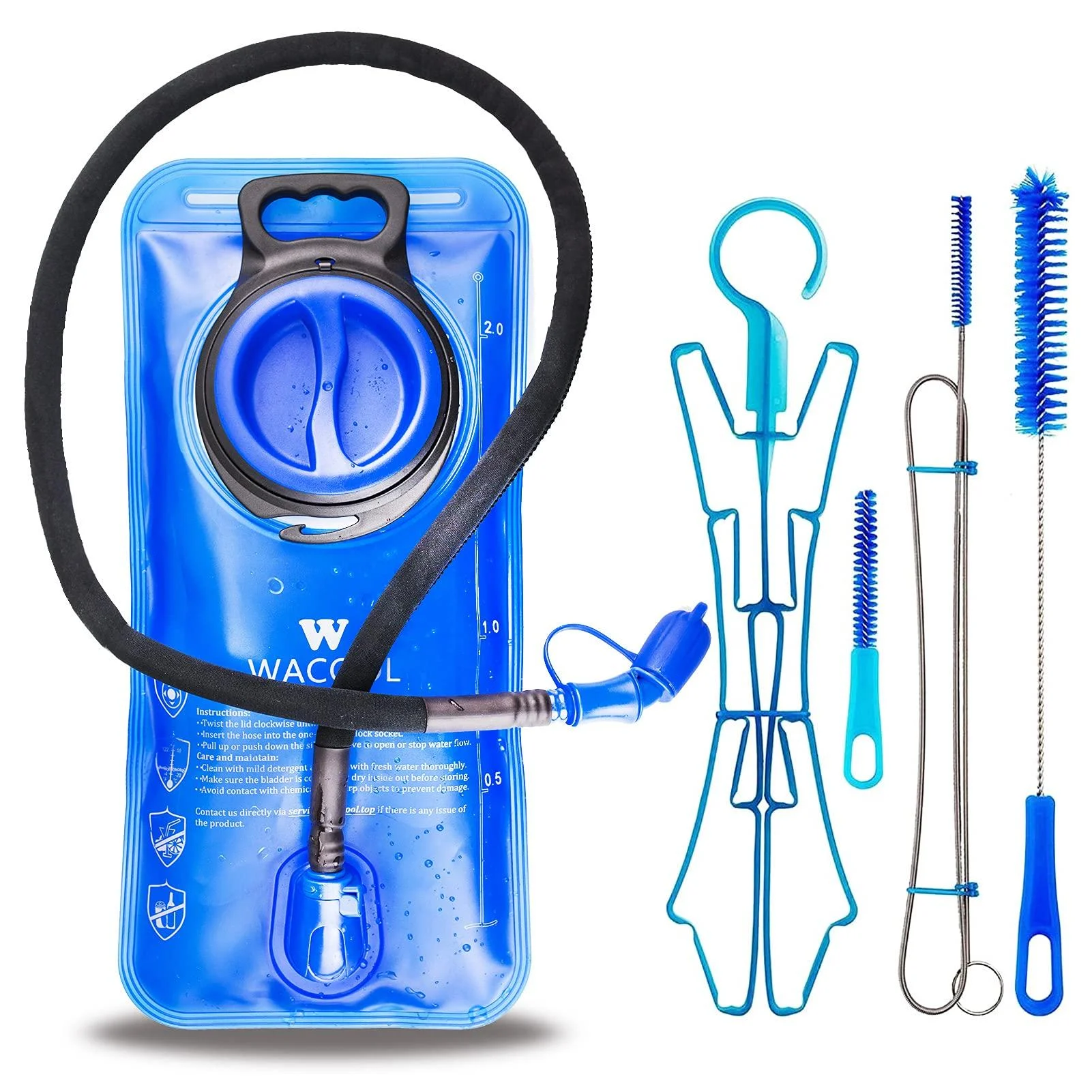 WACOOL 2L 2Liter 70oz BPA Free PEVA Hydration Pack Bladder Leak-Proof Water Reservoir Hydration Bladder With Cleaning Kit