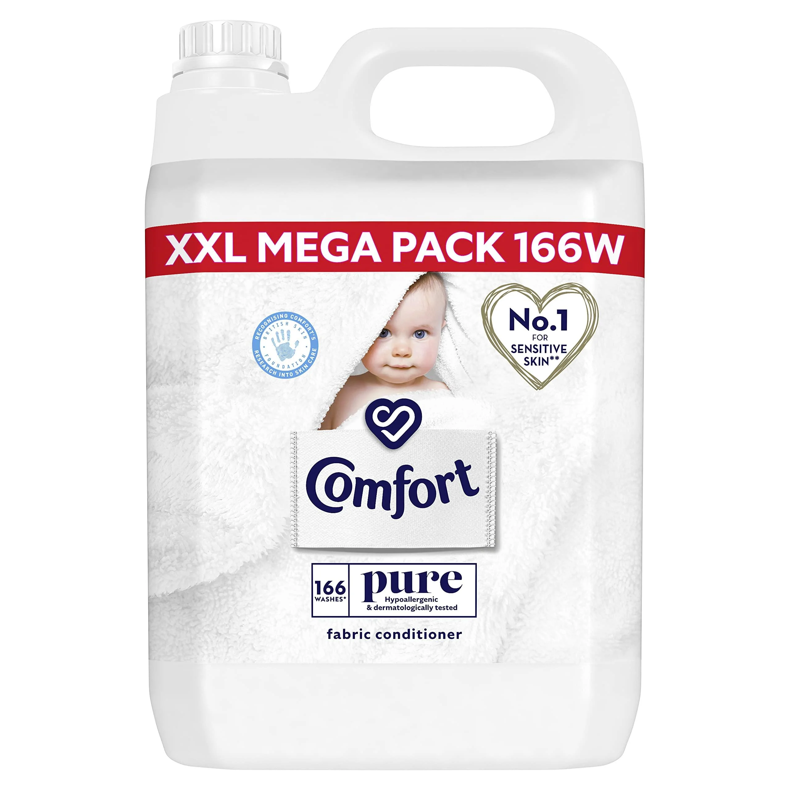 Comfort Pure Sensitive Gentle for Skin Fabric Conditioner Softener 166 Wash 5L Upto 5 months supply 5 l (Pack of 1)