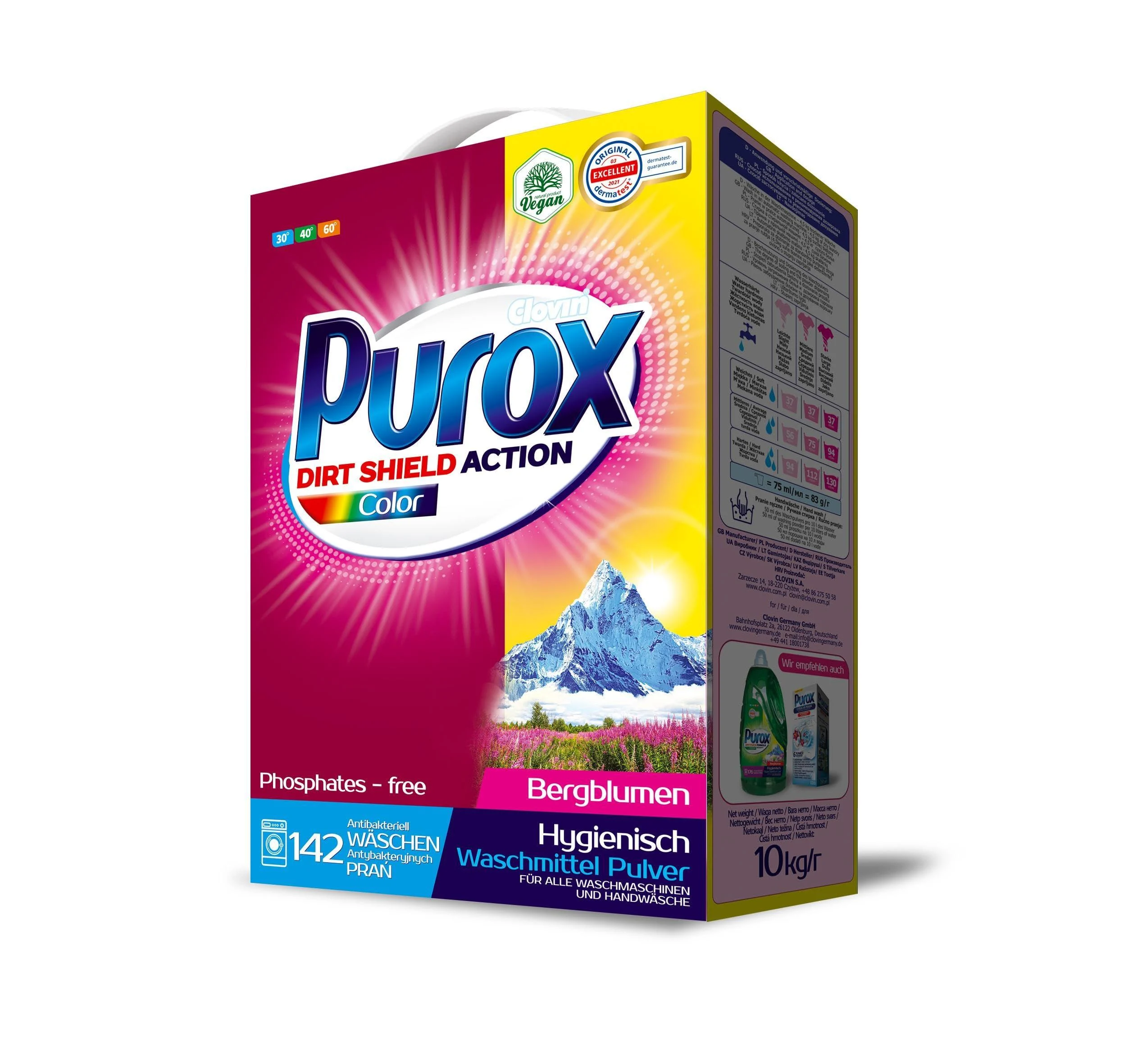 PUROX Color Laundry Powder (142 Washes) for Colored Textiles Box of 10 kg - Clovin Purox