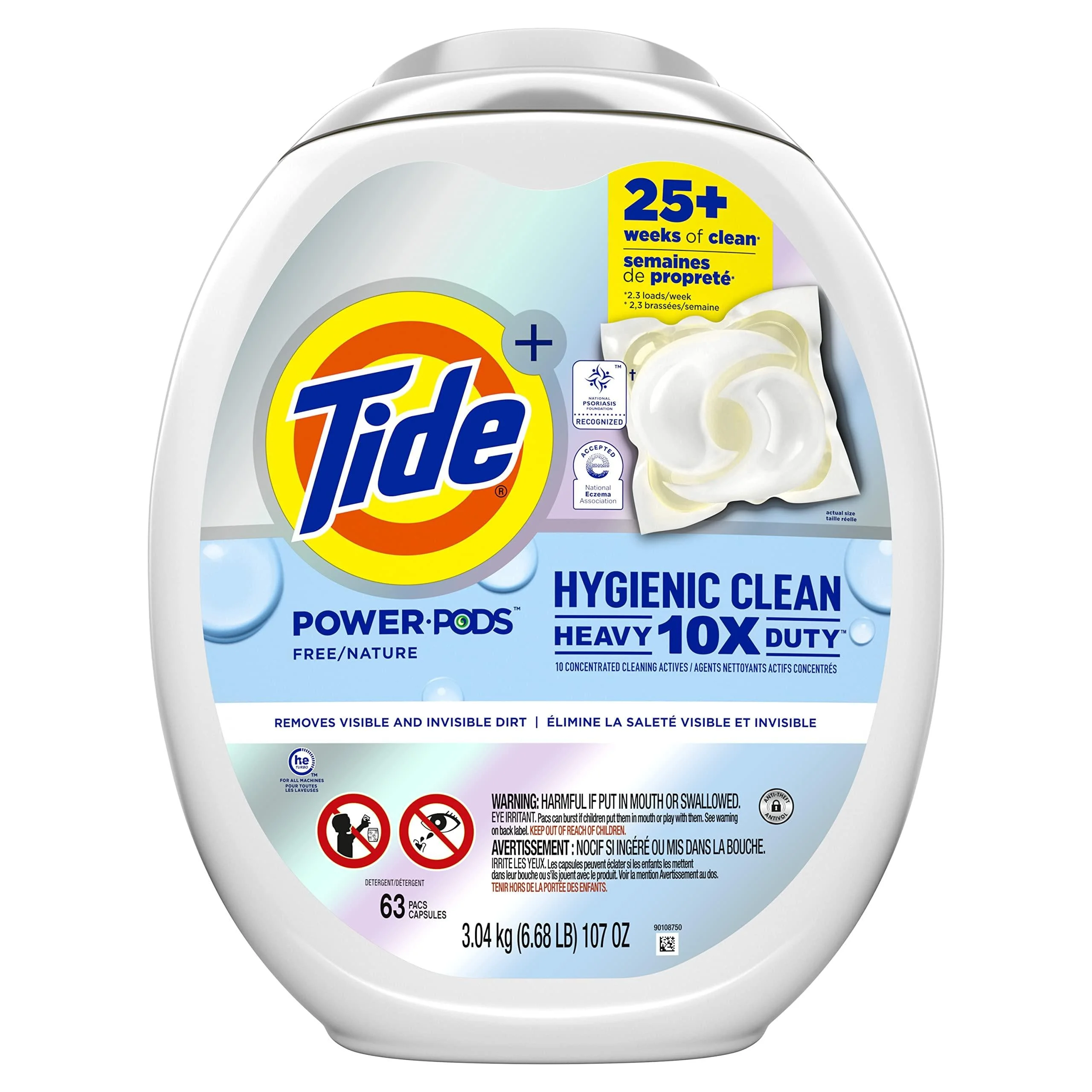 Tide Hygienic Clean Heavy Duty 10x Free Power PODS Laundry Detergent Soap Pods, Unscented, For Visible and Invisible Dirt, 63 count 63 Count (Pack of 1) Power PODs for Large Loads, 63 count