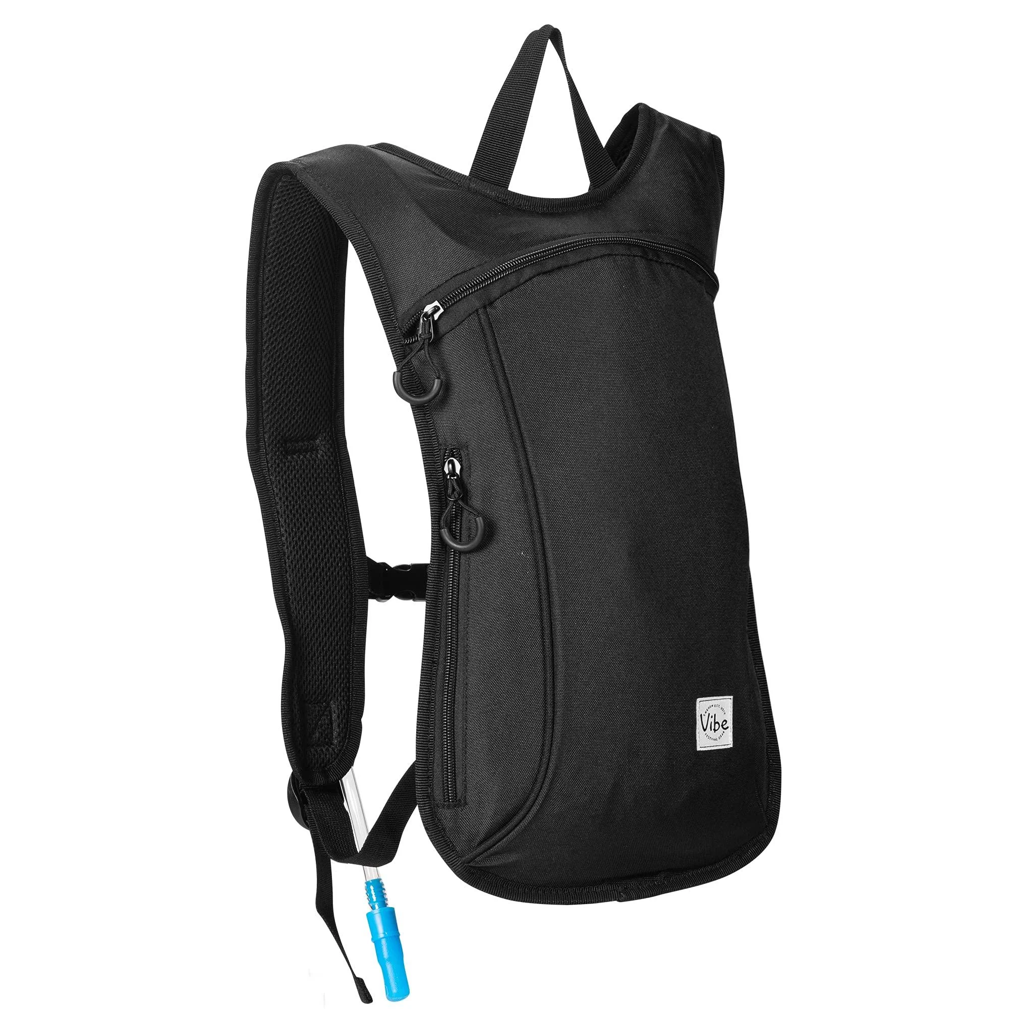 Vibe Hydration Backpack Pack from Recycled Polyester - 2L Bladder for Women Men Rave Black
