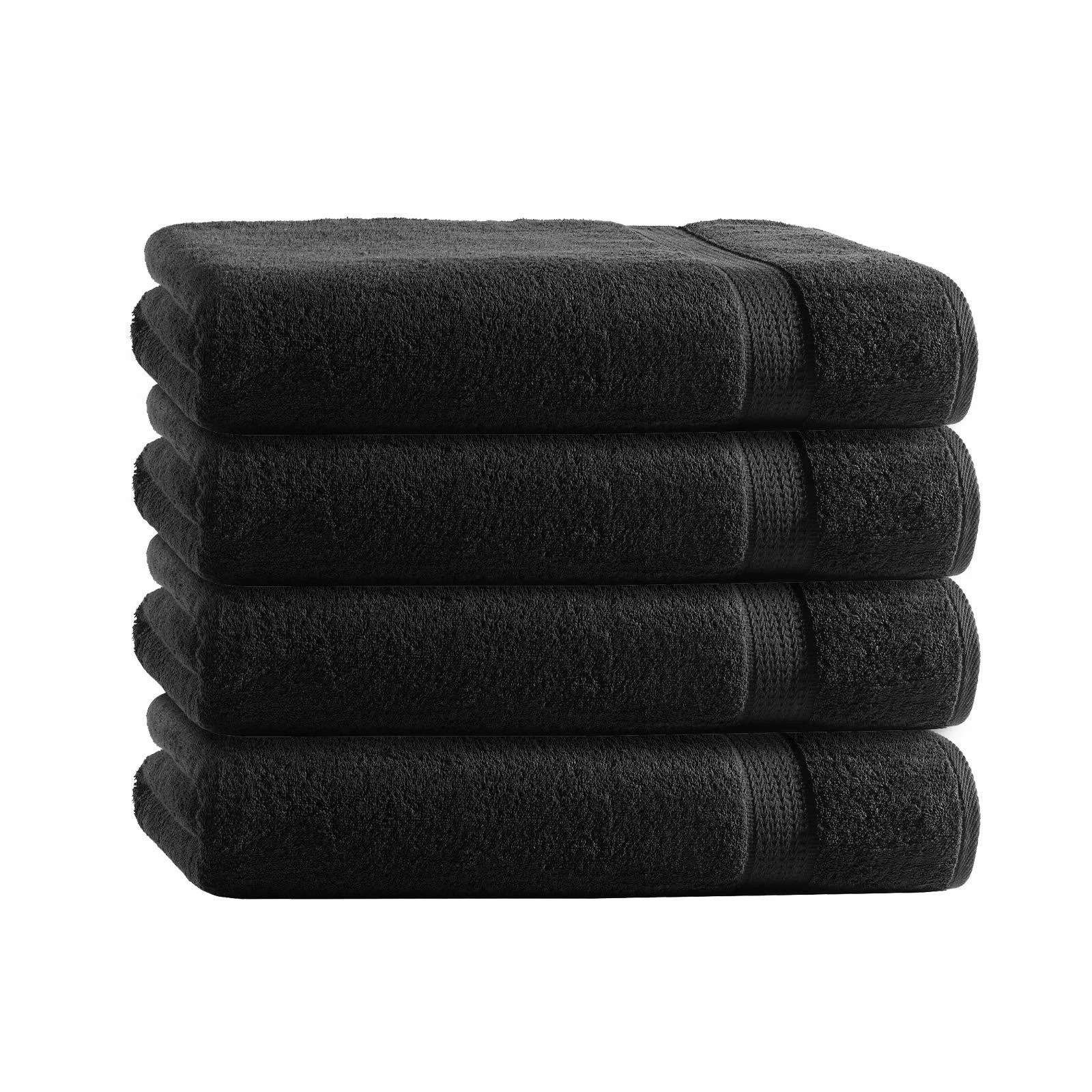 Class Home Collection Terry Cloth Bath Towels 70x140 cm Pack of 4 100% Cotton Black Black 70 cm x 140 cm