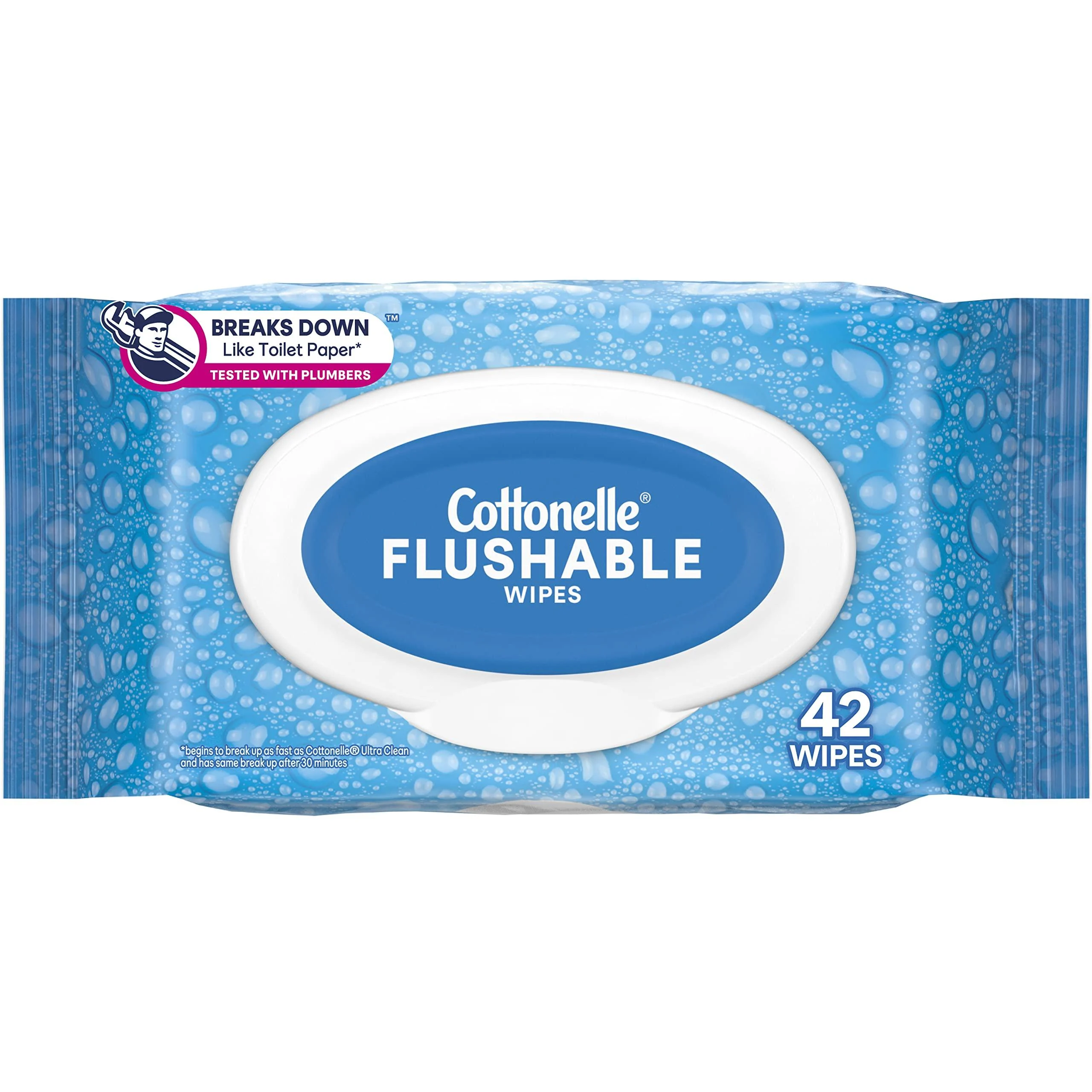 Cottonelle Flushable Wet Wipes for Adults, 1 Flip-Top Pack, 42 Wipes, Alcohol-Free, Plastic Free