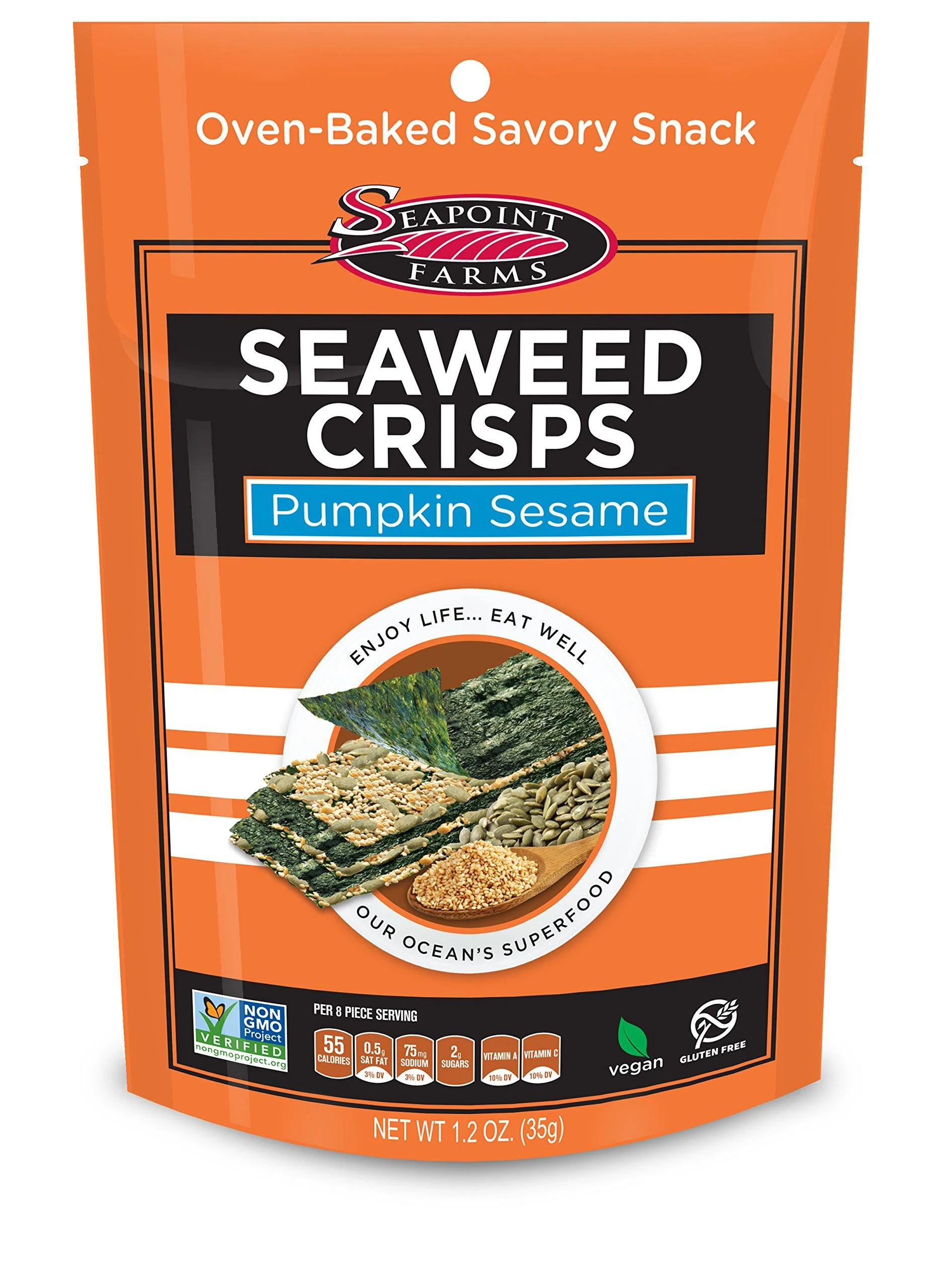 Seapoint Farms Seaweed Crisps Pumpkin Sesame 1.2 oz (35 g)