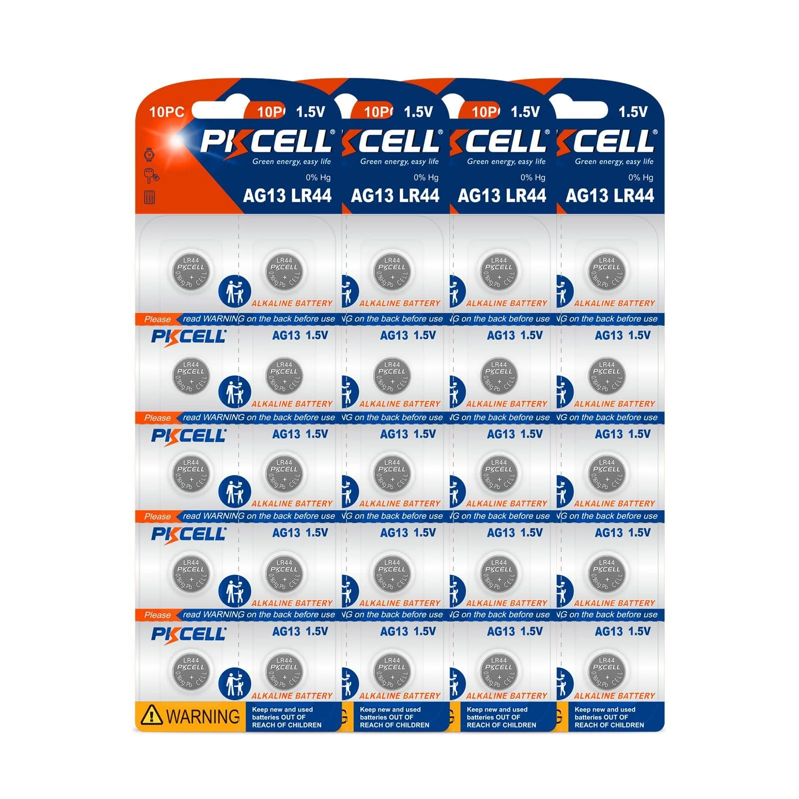 PKCELL LR44 Batteries 40-Pack SR44 357 303 Battery AG13 Button Cell Battery