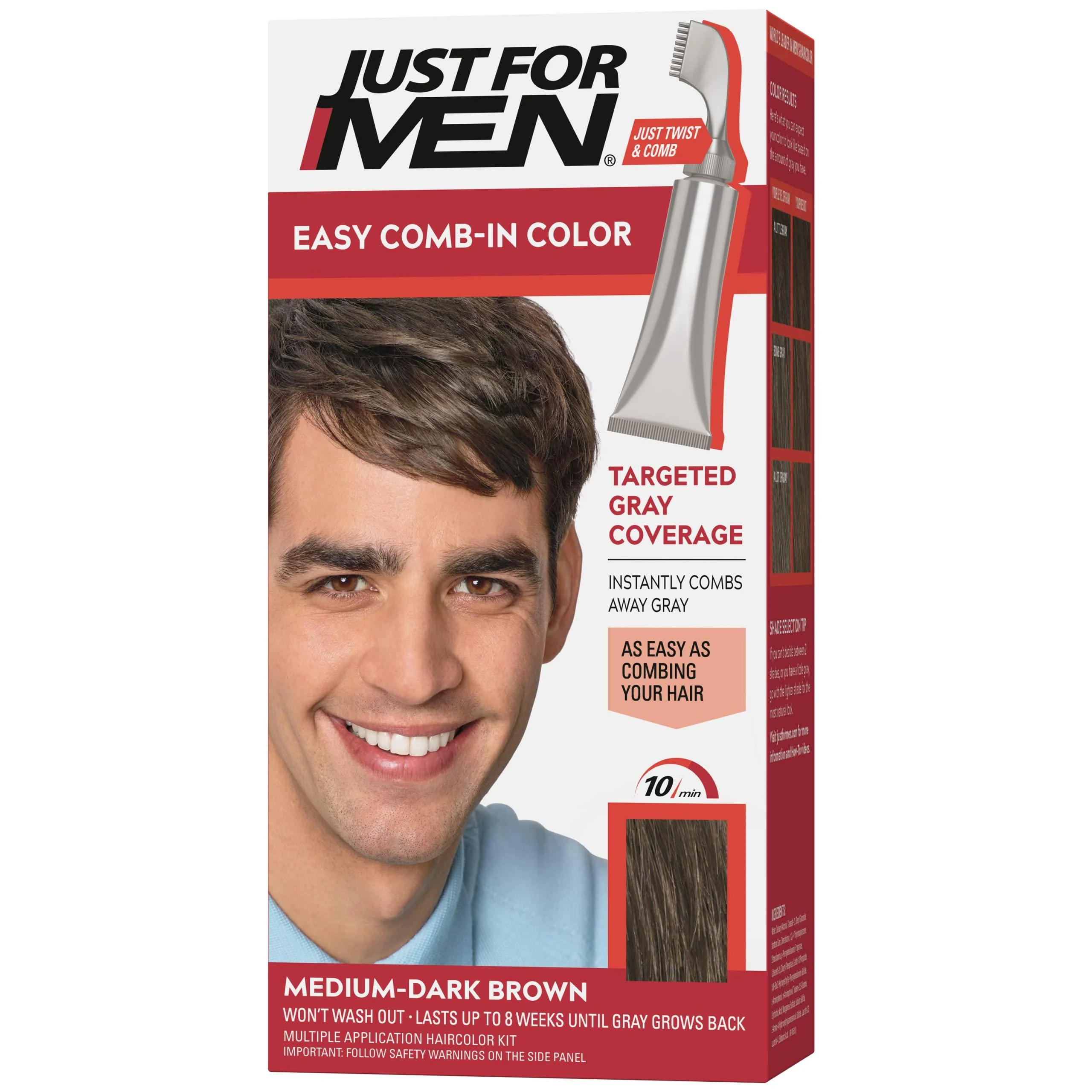 Just For Men Easy Comb-In Color Mens Hair Dye Easy No Mix Application with Comb Applicator - Medium-Dark Brown A-40 Pack of 1 Pack of 1 Medium-Dark Brown A-40