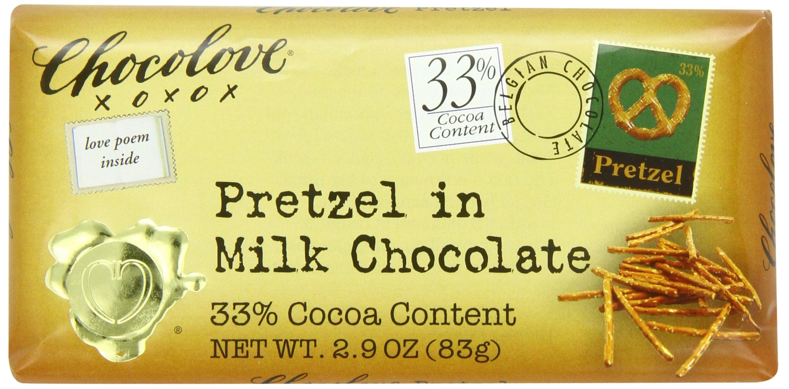 Chocolove Pretzel in Milk Chocolate 30% Cocoa 2.9 oz (83 g)