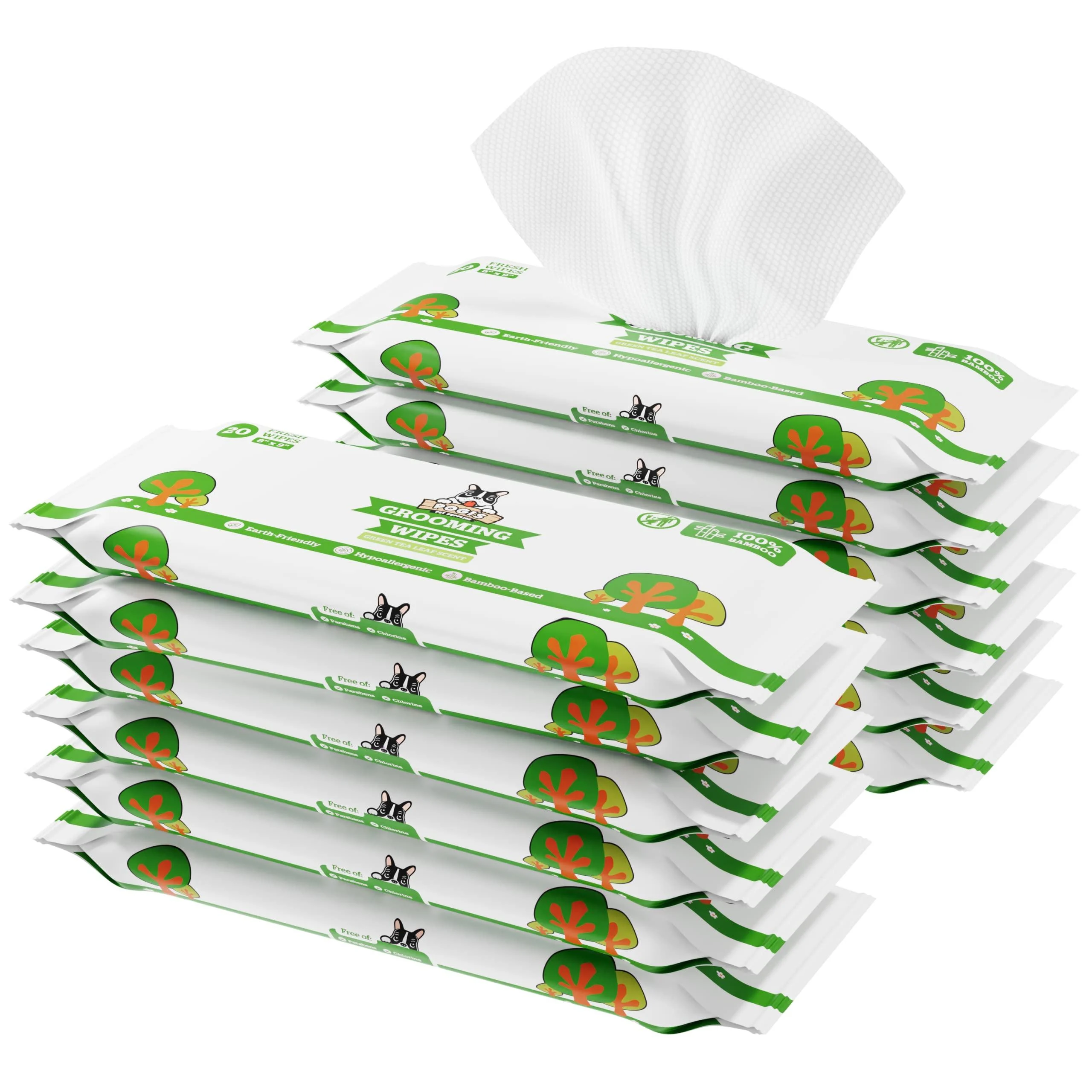 Pogi's caregiver travel package - 240 desodorical wiping towels for dogs - extra -red biodegradable green tea fragrance of course 240 piece travel package of green tea fragrance