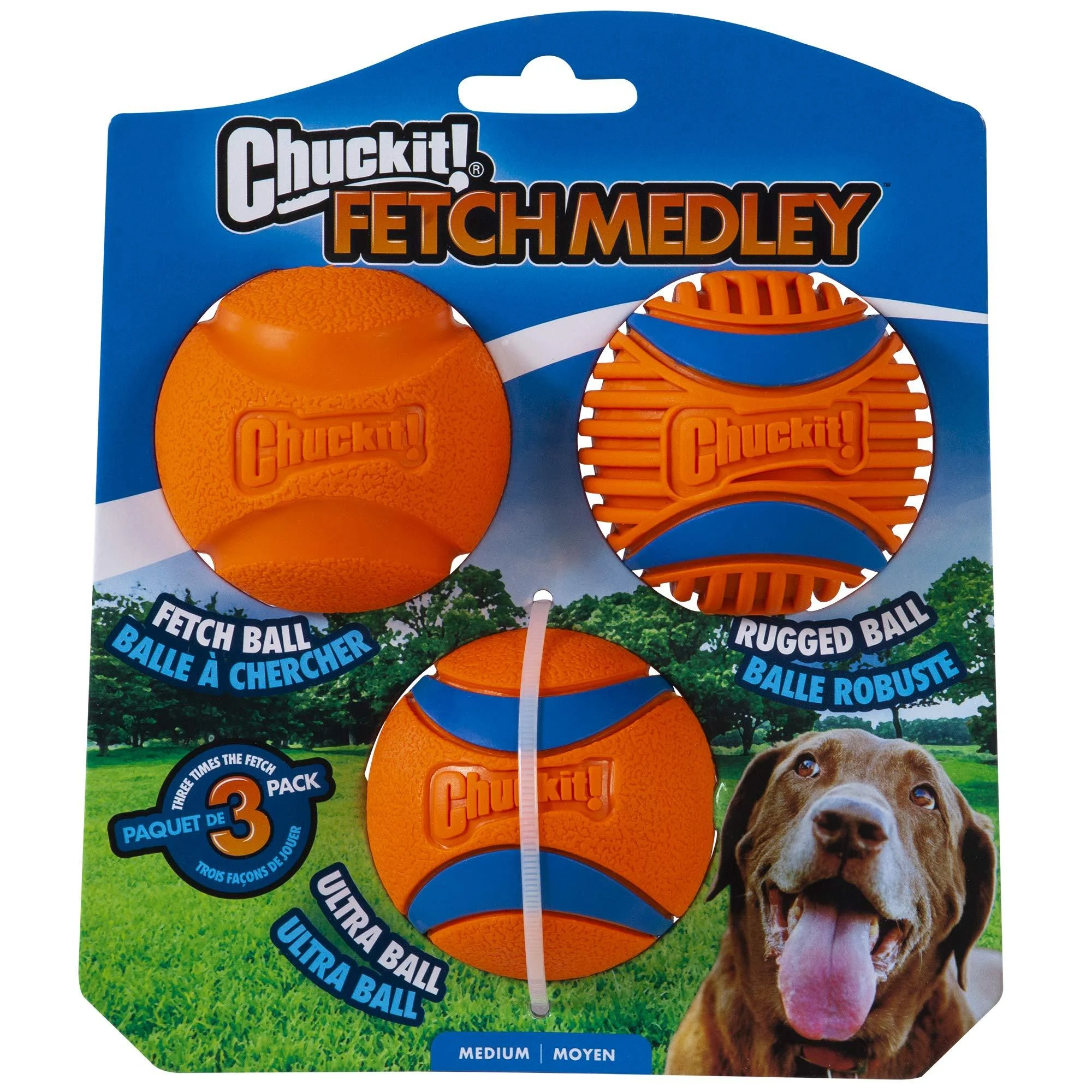 Chuckit! Fetch Medley Gen 3 Rubber Dog Balls Ultra Ball Rugged Ball Fetch Balls for Dogs Launcher Compatible Dog Toy Medium 3 Pack Gen 3 Medium
