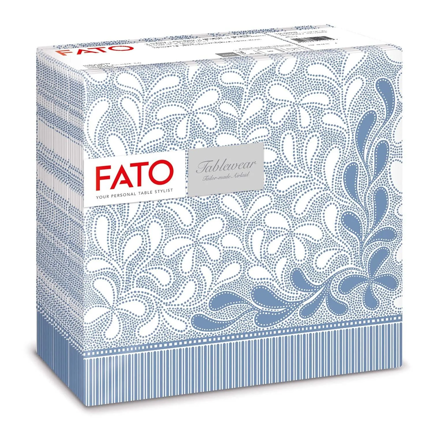 FATO - Dry paper napkins airlaid textile effect pack with 50 napkins format 40x40 folded in 4 decor botanic blue Provence