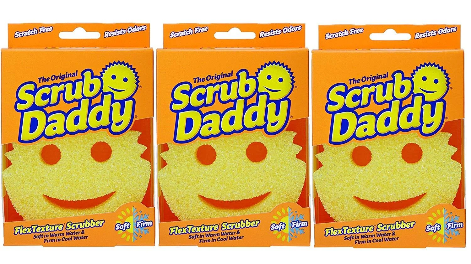 Scrub Daddy Shark Tank Sponge Smiley Face Scratch Free Scrubber 3 Pack