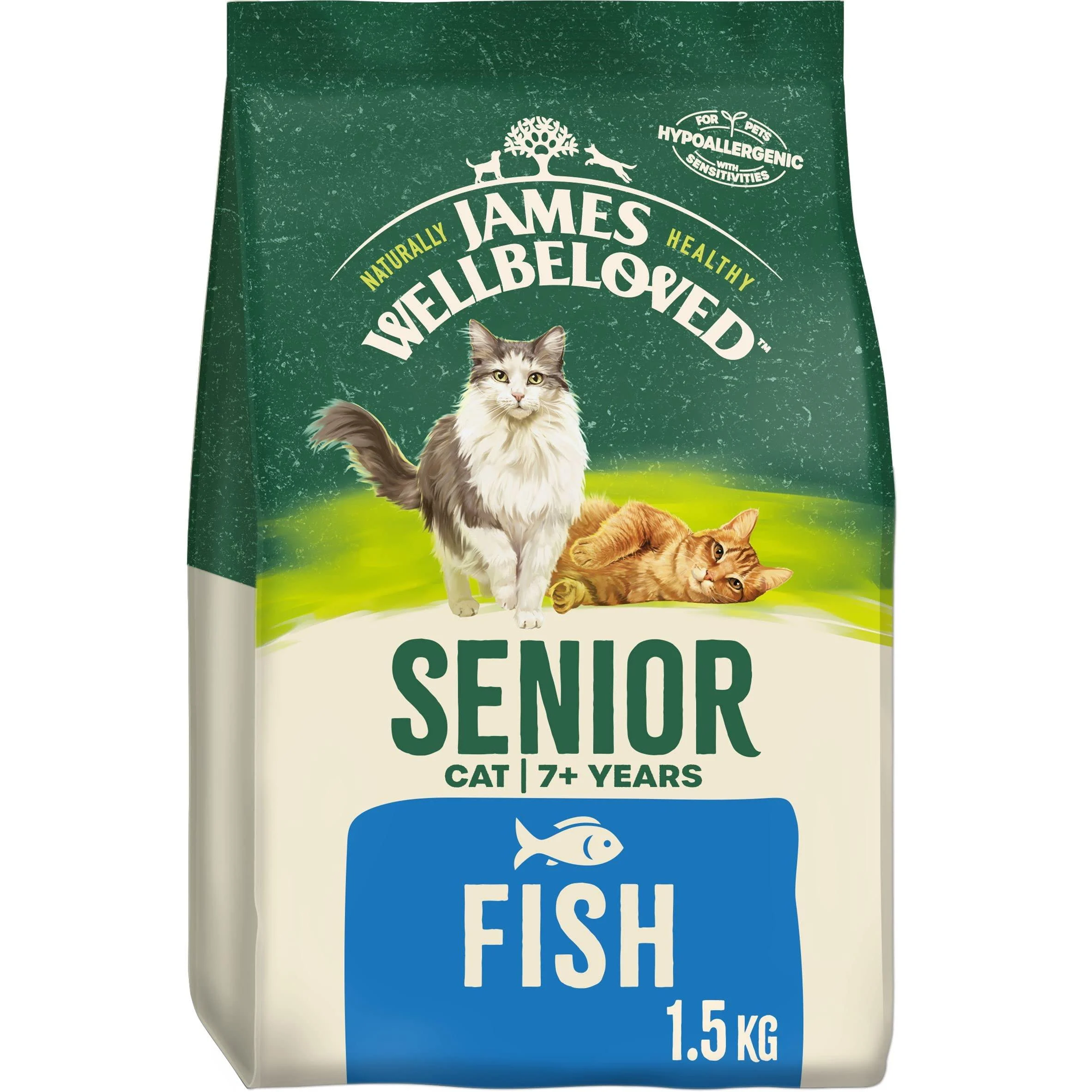 James Wellbeloved Senior Fish 1.5 kg Bag Hypoallergenic Dry Cat Food Fish (Old Design) 1.5 kg (Pack of 1)