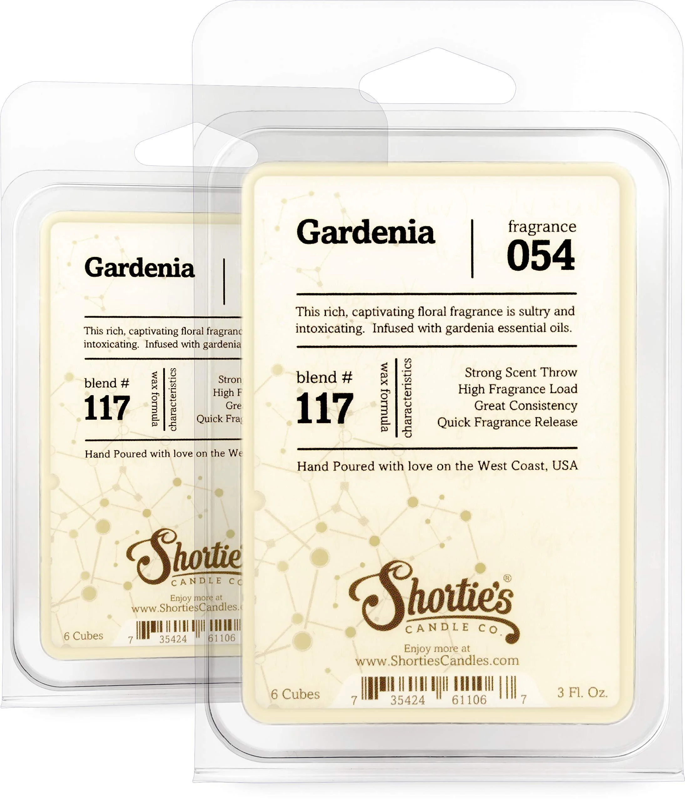Shortie's Candle Company Pure Gardenia Wax Melts Multi Pack - Formula 117-2 Highly Scented 3 Oz. Bars - Made with Essential & Natural Oils - Flower & Floral Warmer Wax Cubes