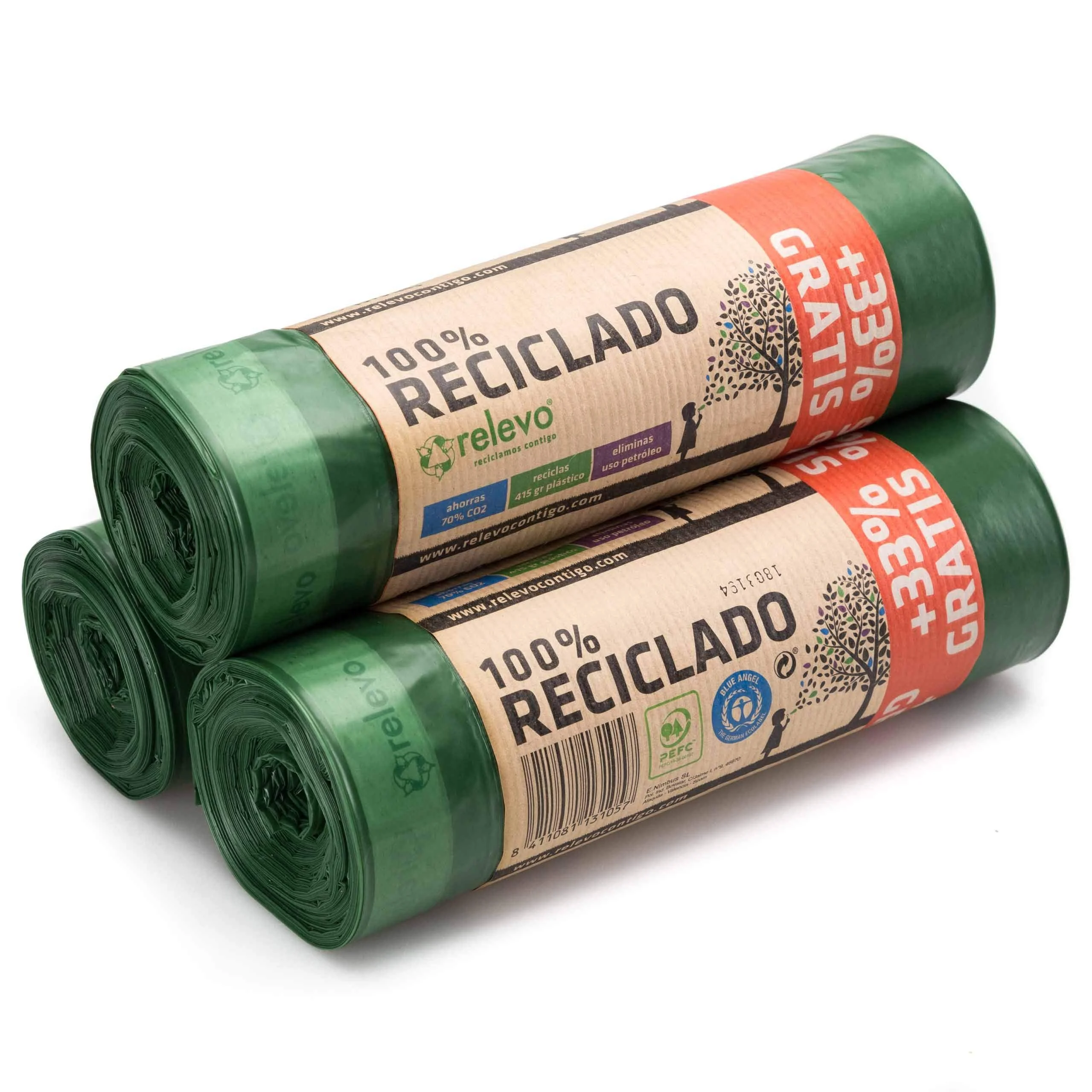 Relevo 60 pieces garbage bags 30 L - 100% recycled garbage bags with drawstring